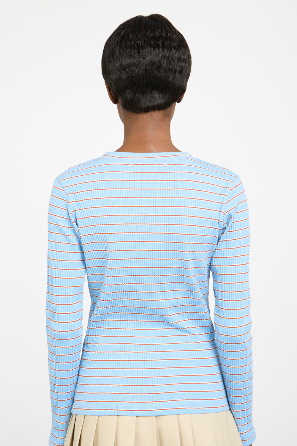 Blue and red tiny stripe long sleeve top_2
