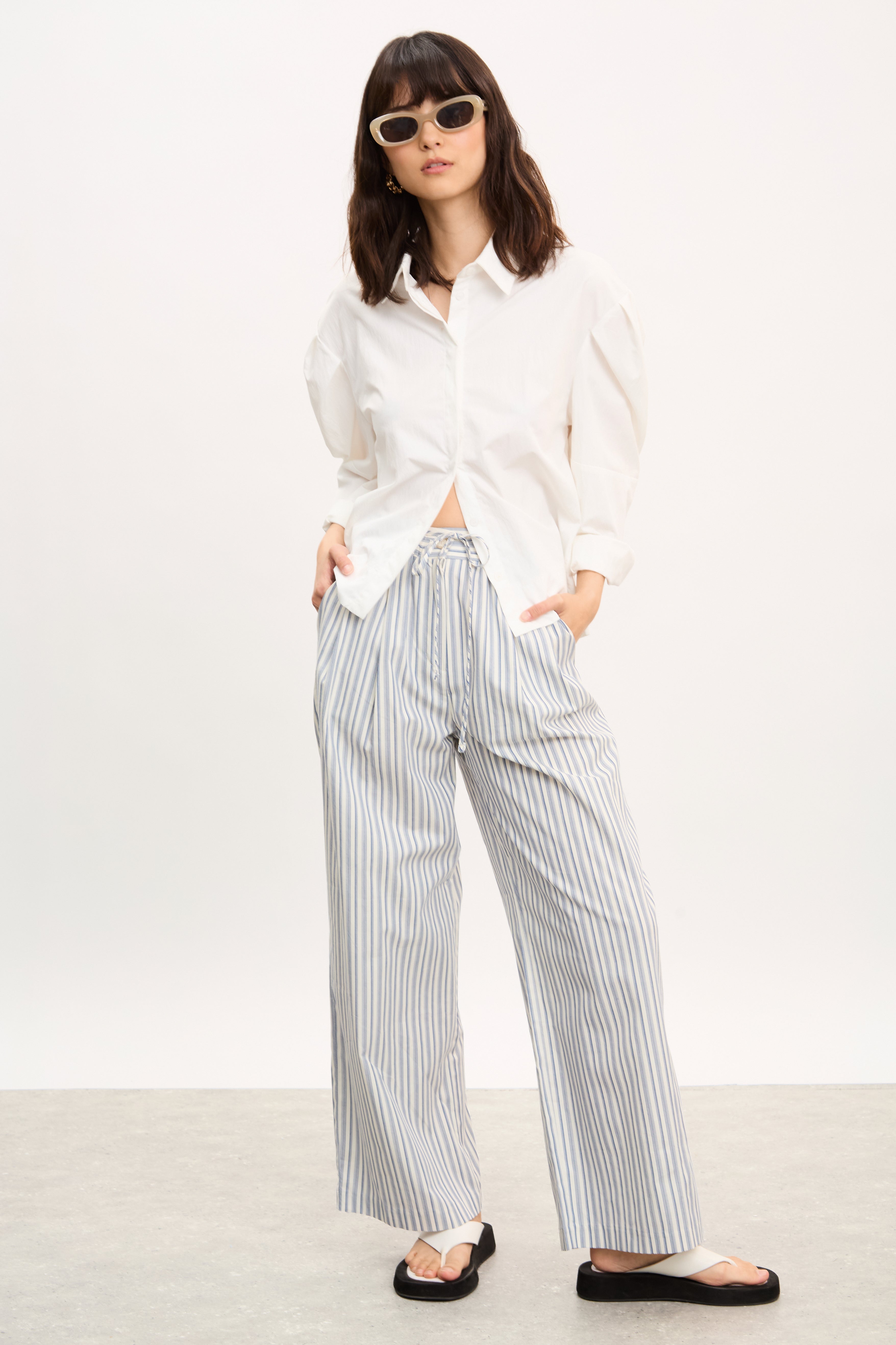 Blue and white multi stripe drawstring trousers_4