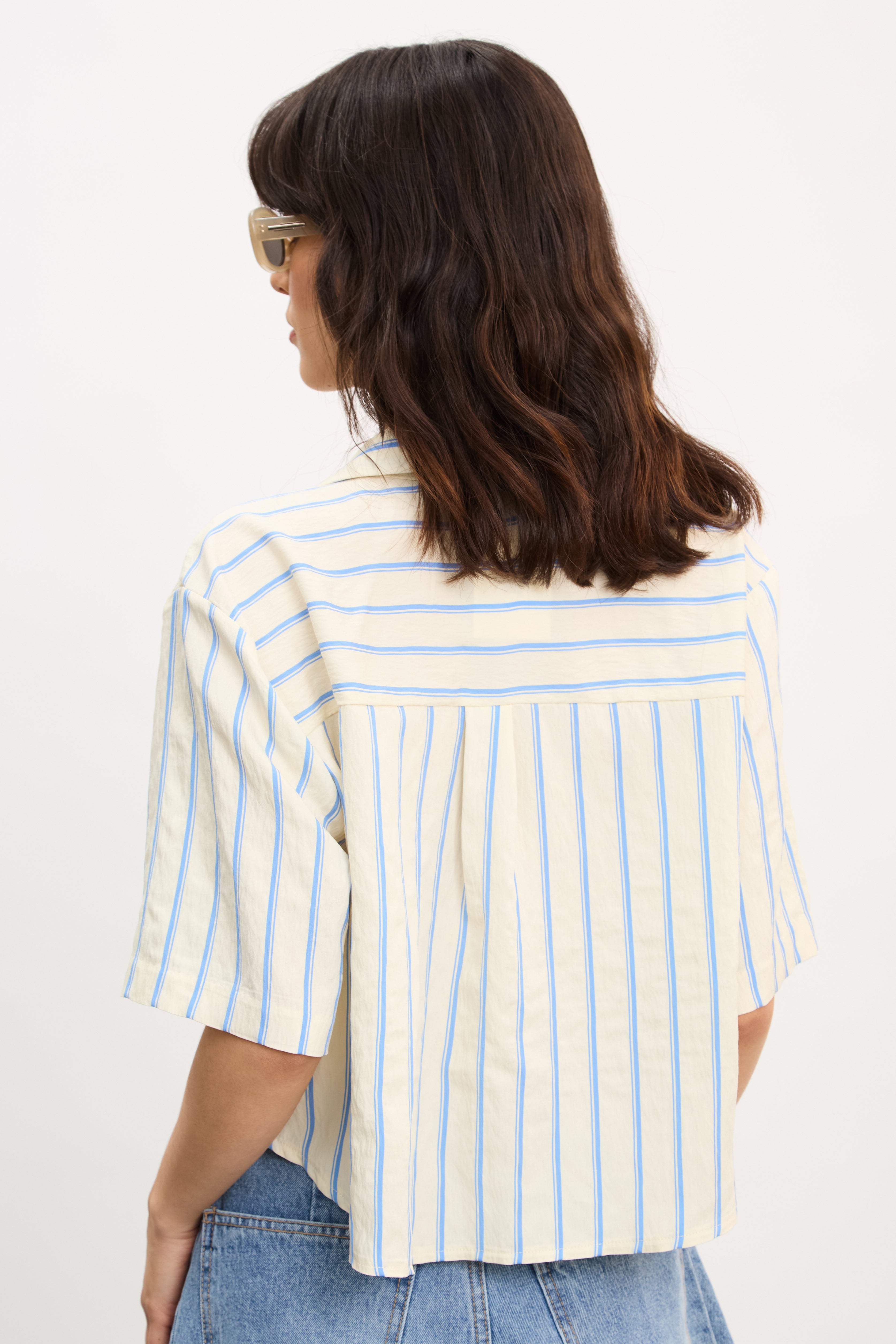 Bright blue and ivory double stripe short sleeve shirt_2