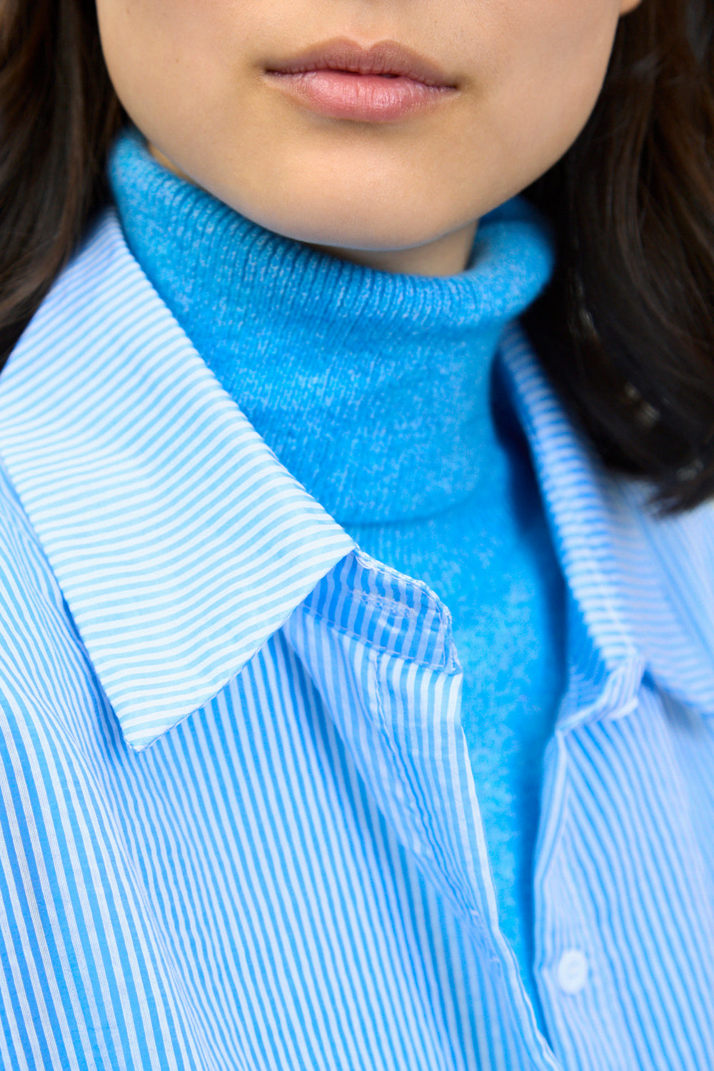 Blue and white semi sheer striped shirt_3