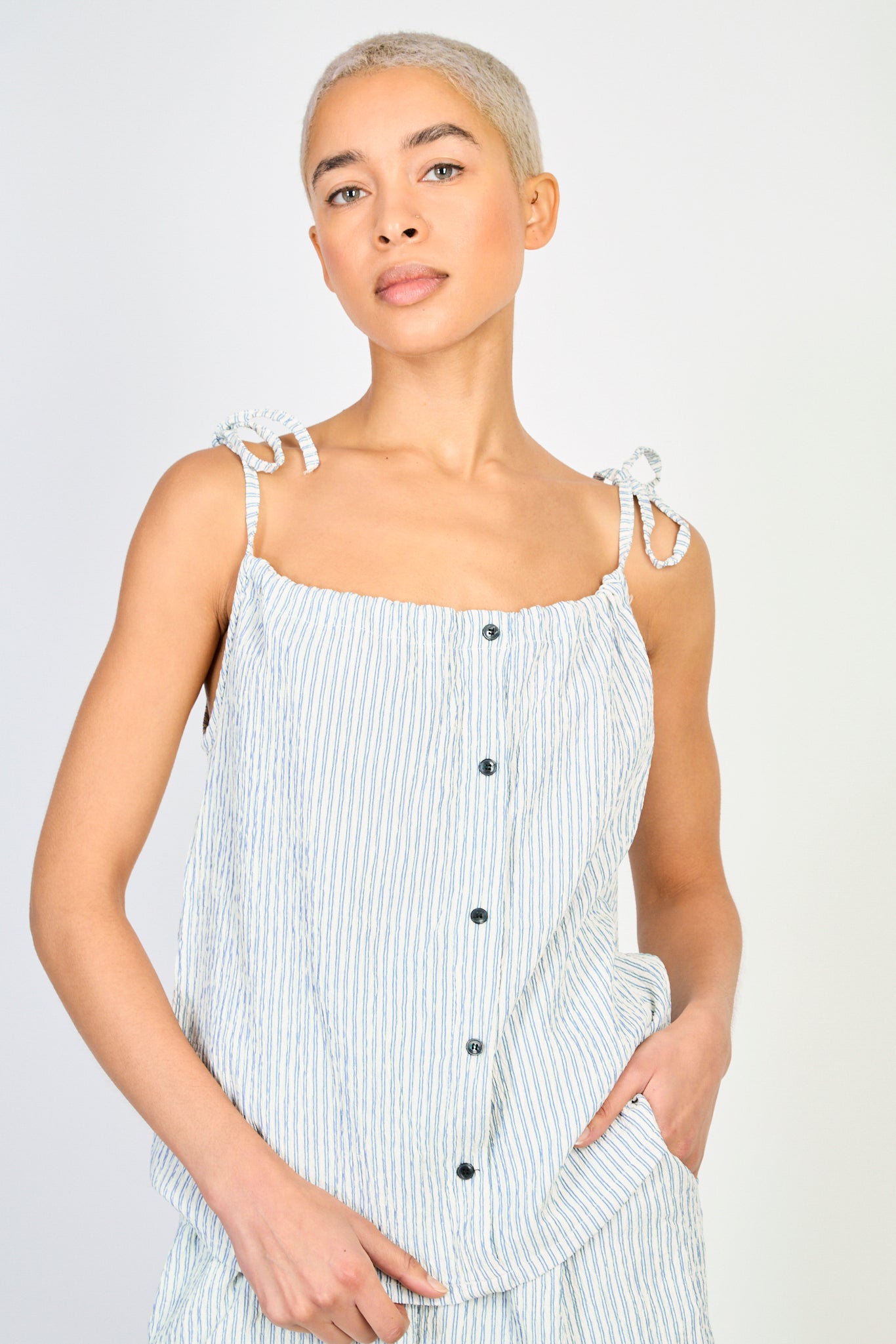 Blue and white striped button front tank_1