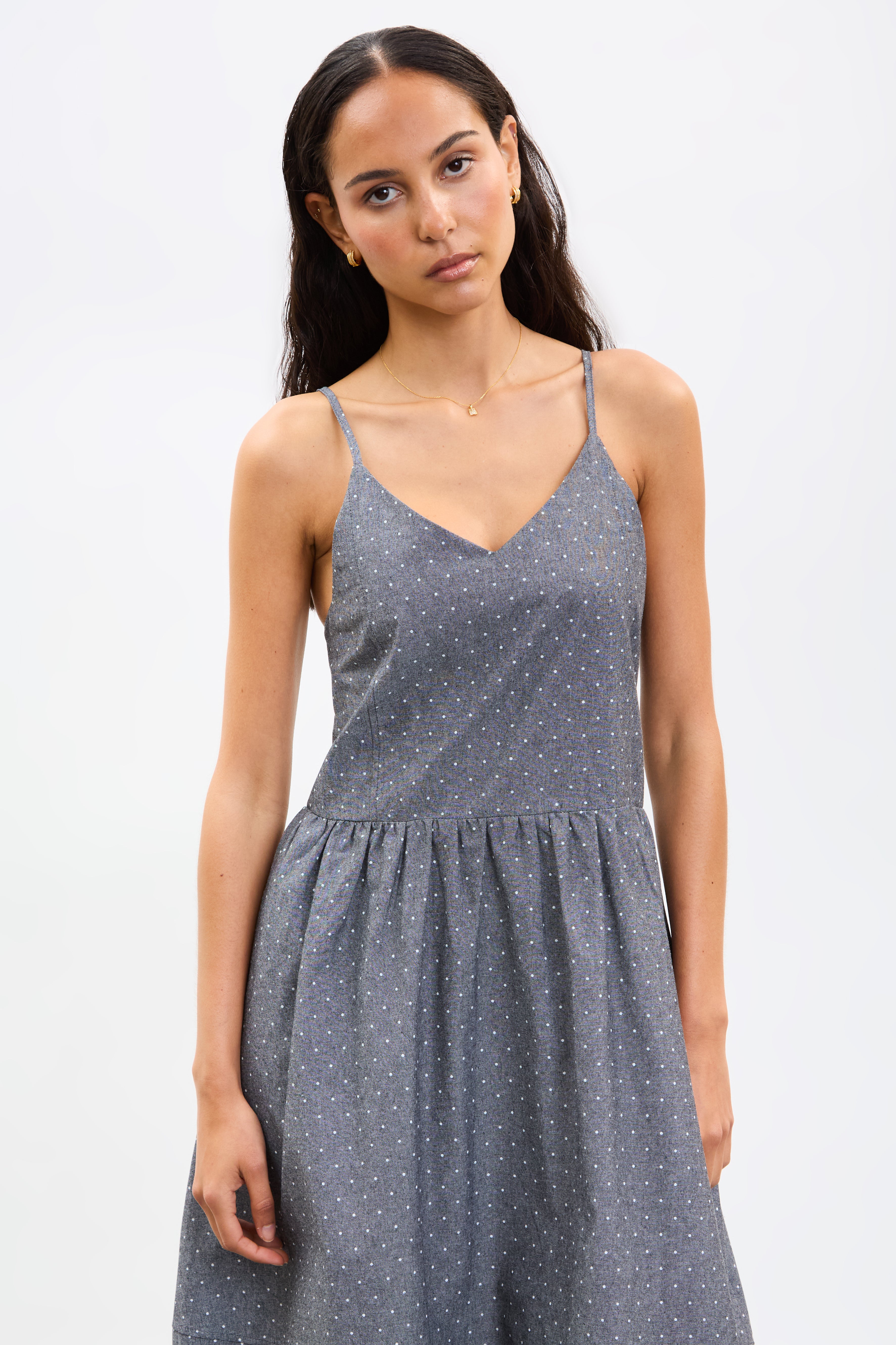 Black chambray polka dot strappy dress_3