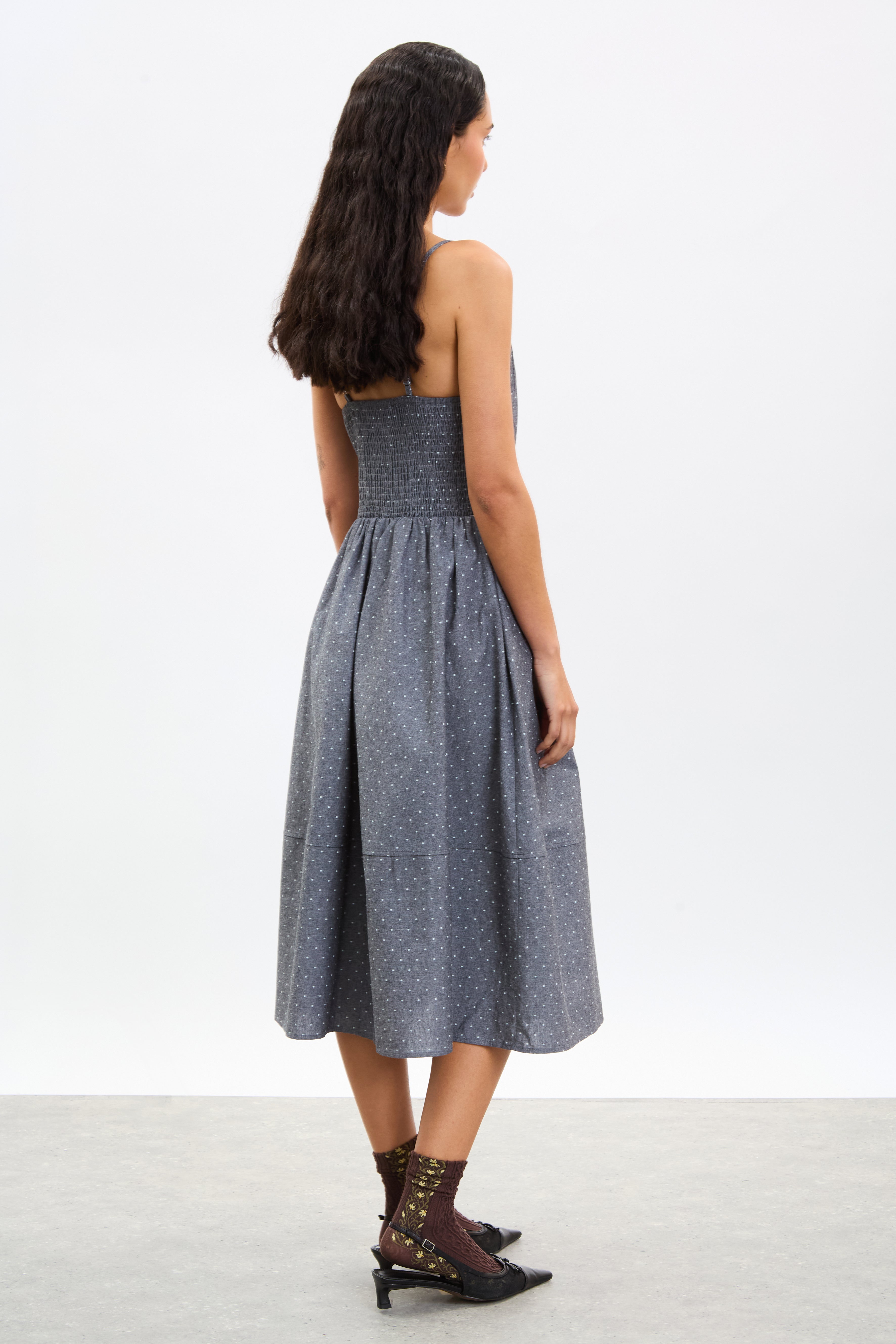 Black chambray polka dot strappy dress_2