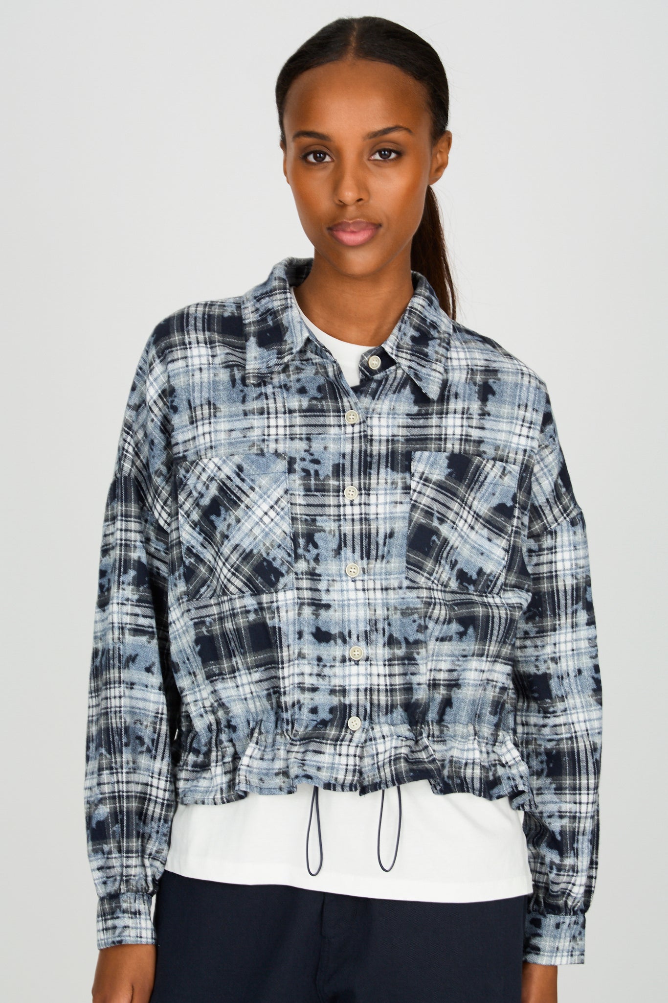 Blue check splatter print shirt_1