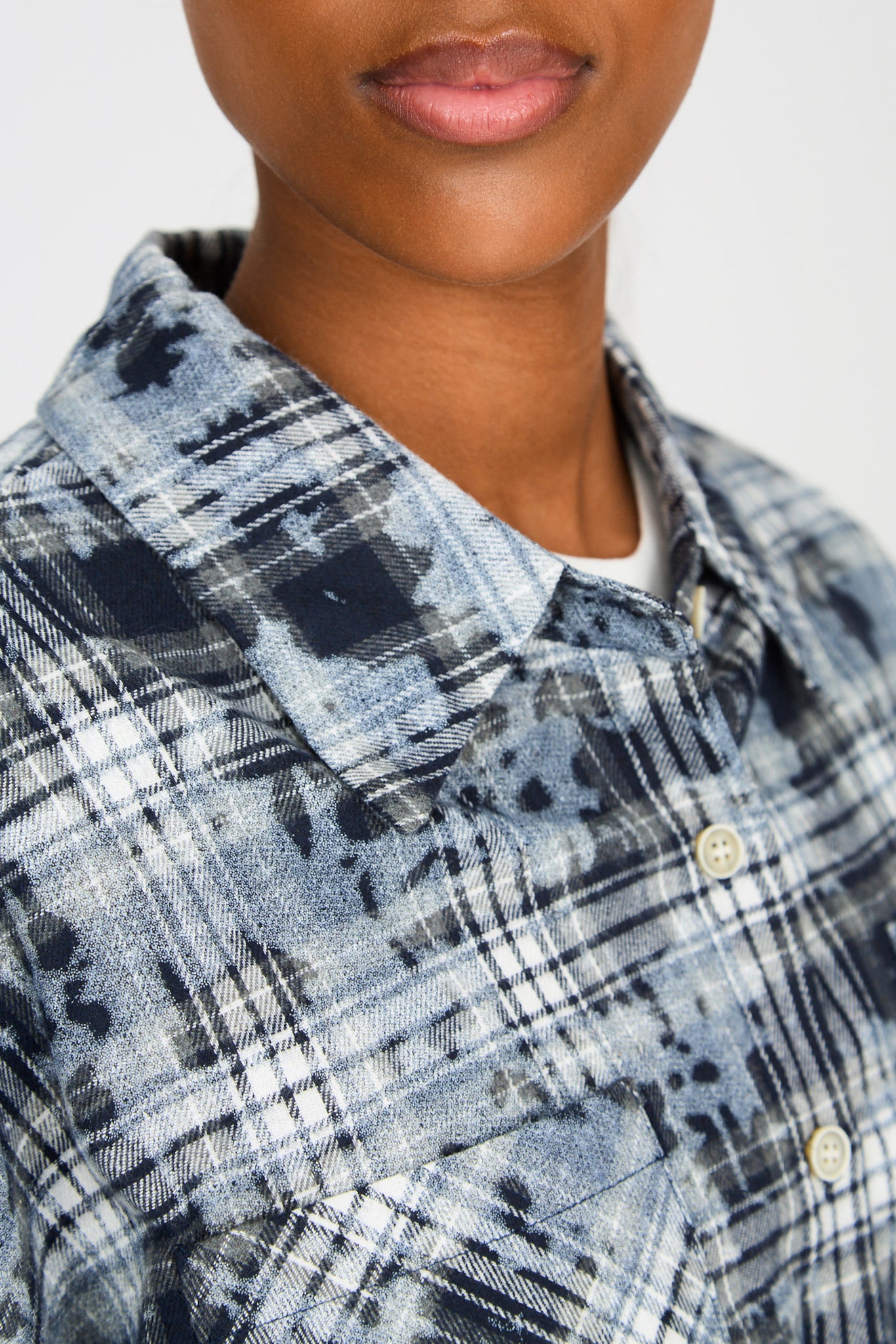 Blue check splatter print shirt_3