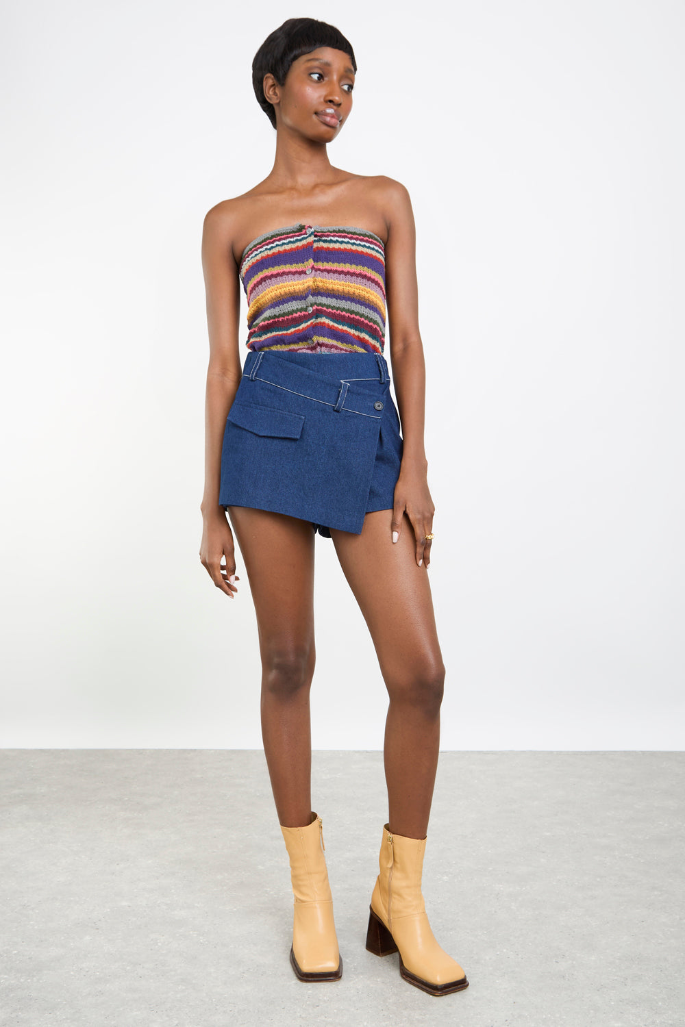 Blue denim contrast stitch skort_4