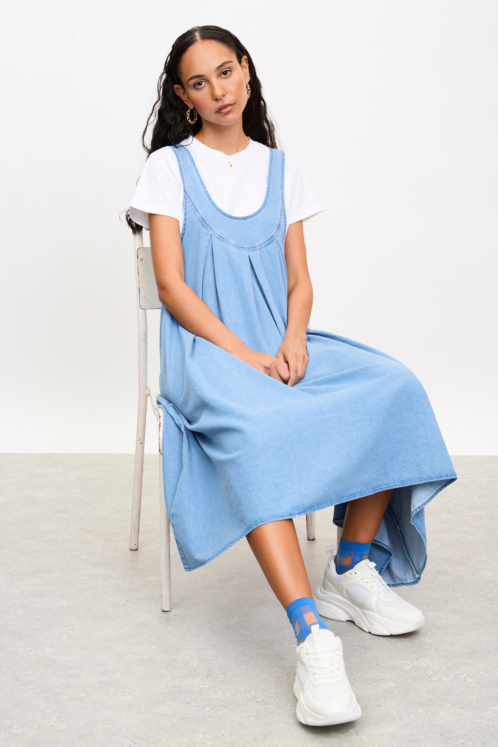Blue denim tie peek back dress_6