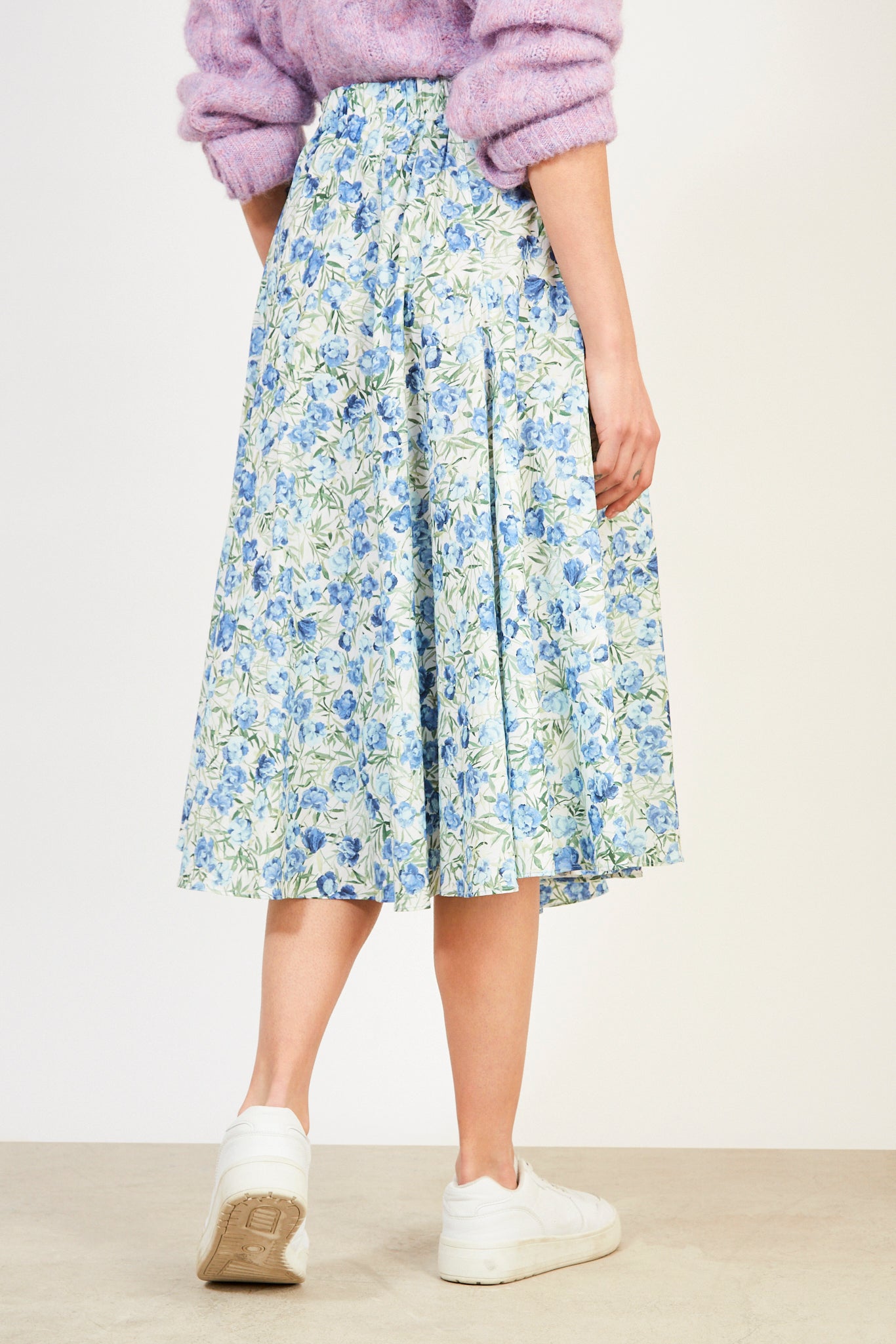 Blue floral print midi skirt_2