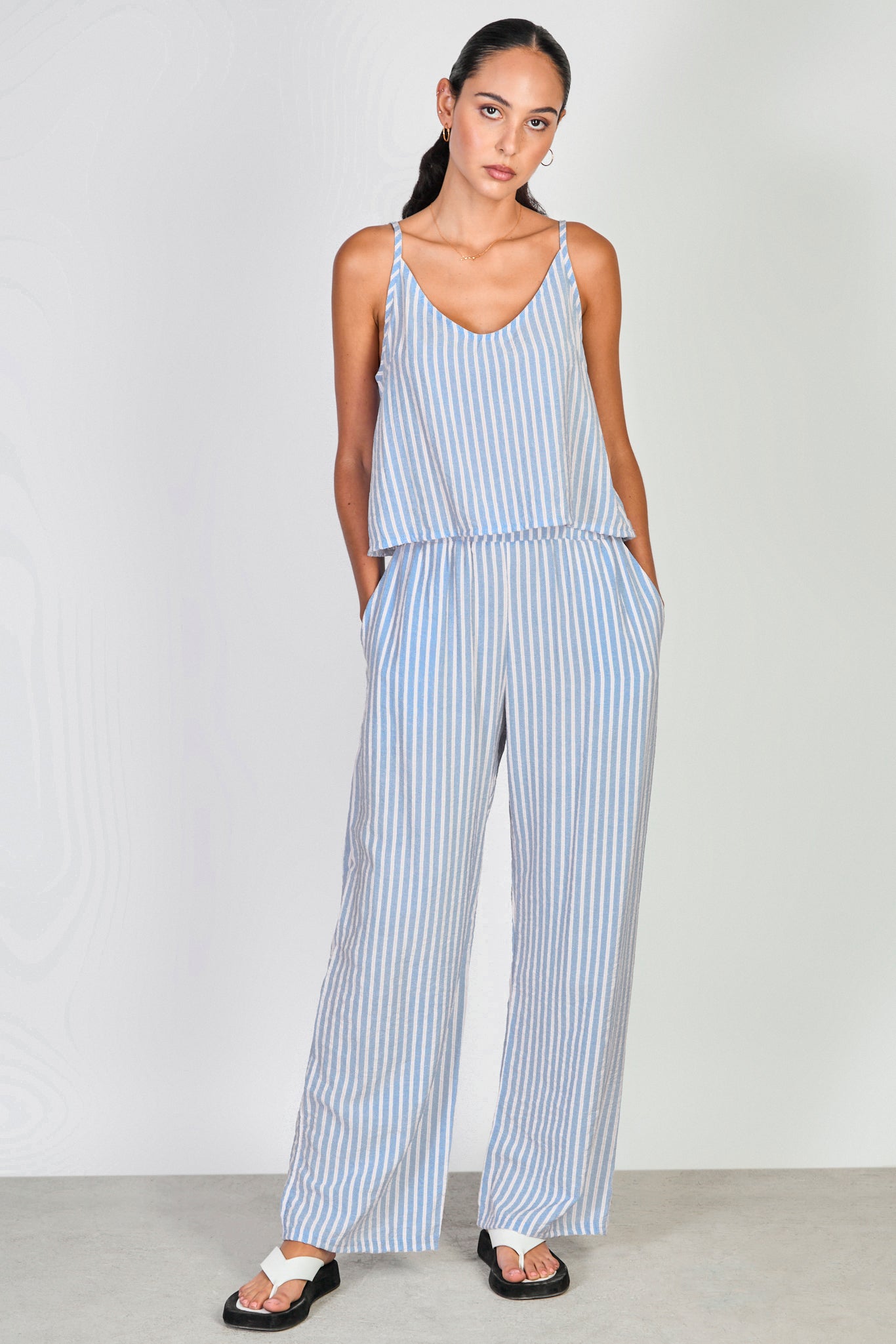 Blue pink and white vertical stripe trousers_4