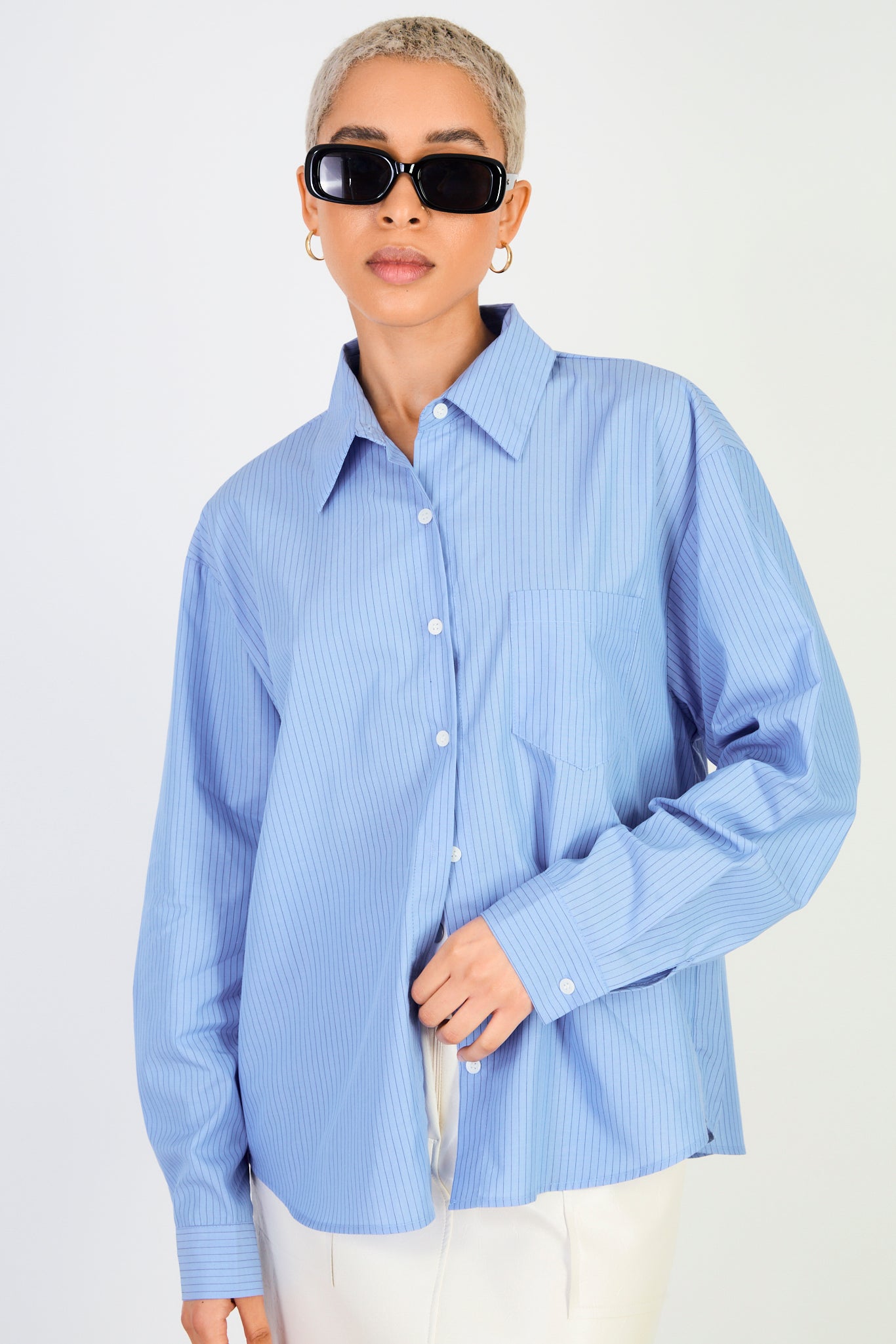 Blue pinstriped loose fit shirt_1