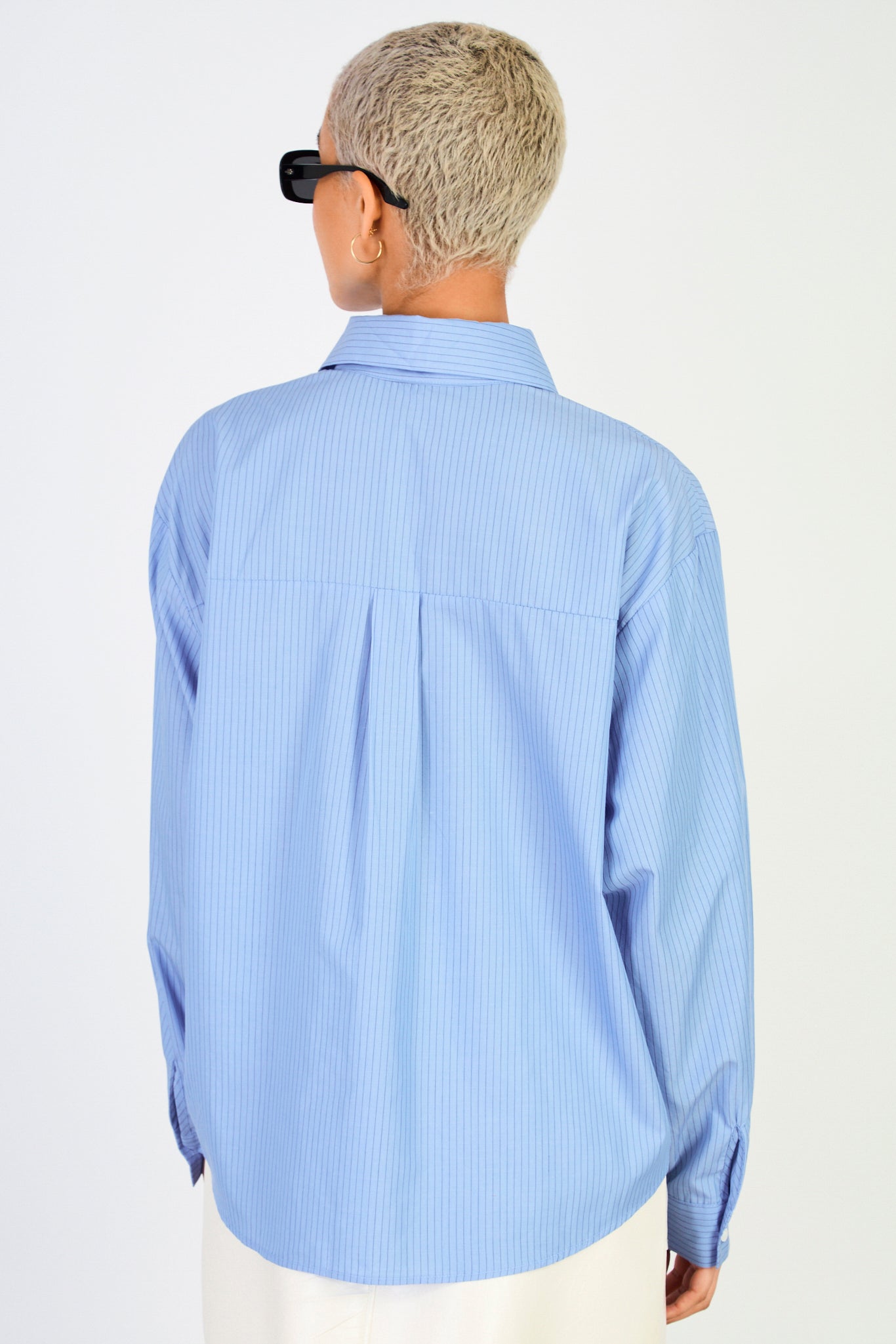 Blue pinstriped loose fit shirt_2