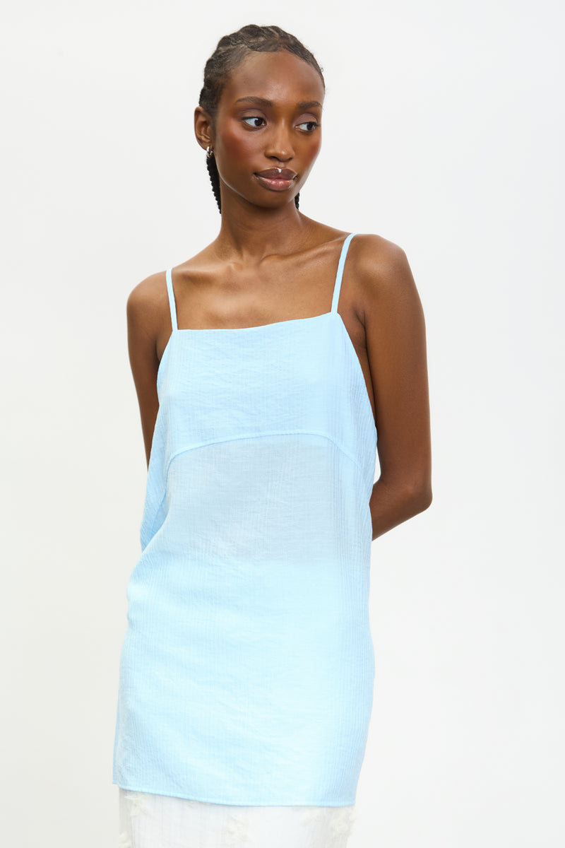 Blue Semi Sheer Long Thin Strap Tank Glassworks London Blue Semi Sheer Long Thin Strap Tank Glassworks London