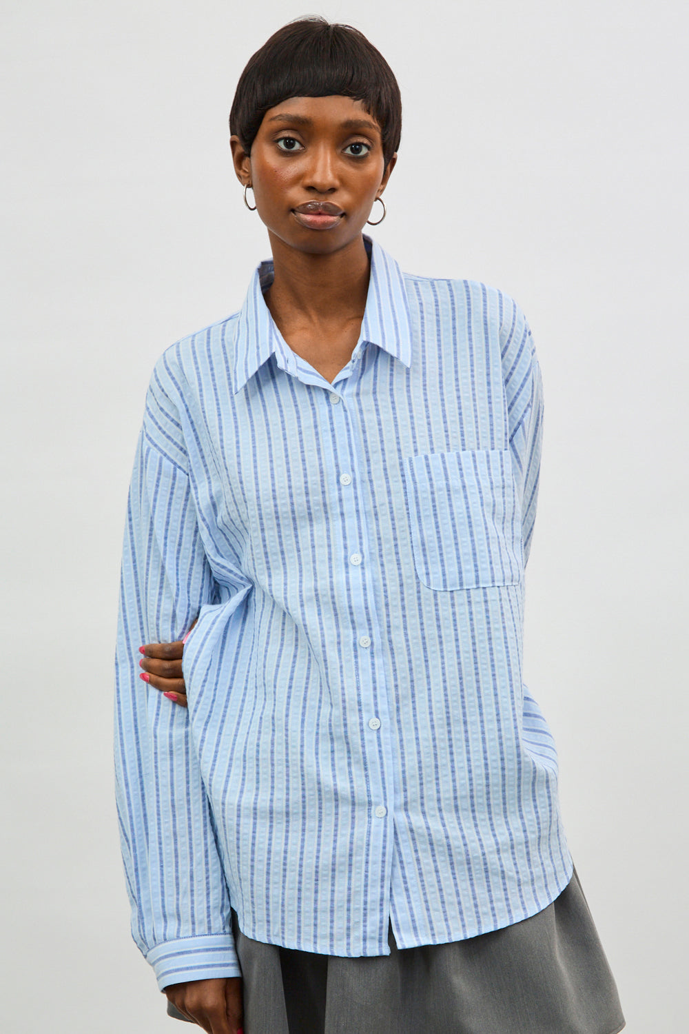 Blue textured multi striped shirt_1