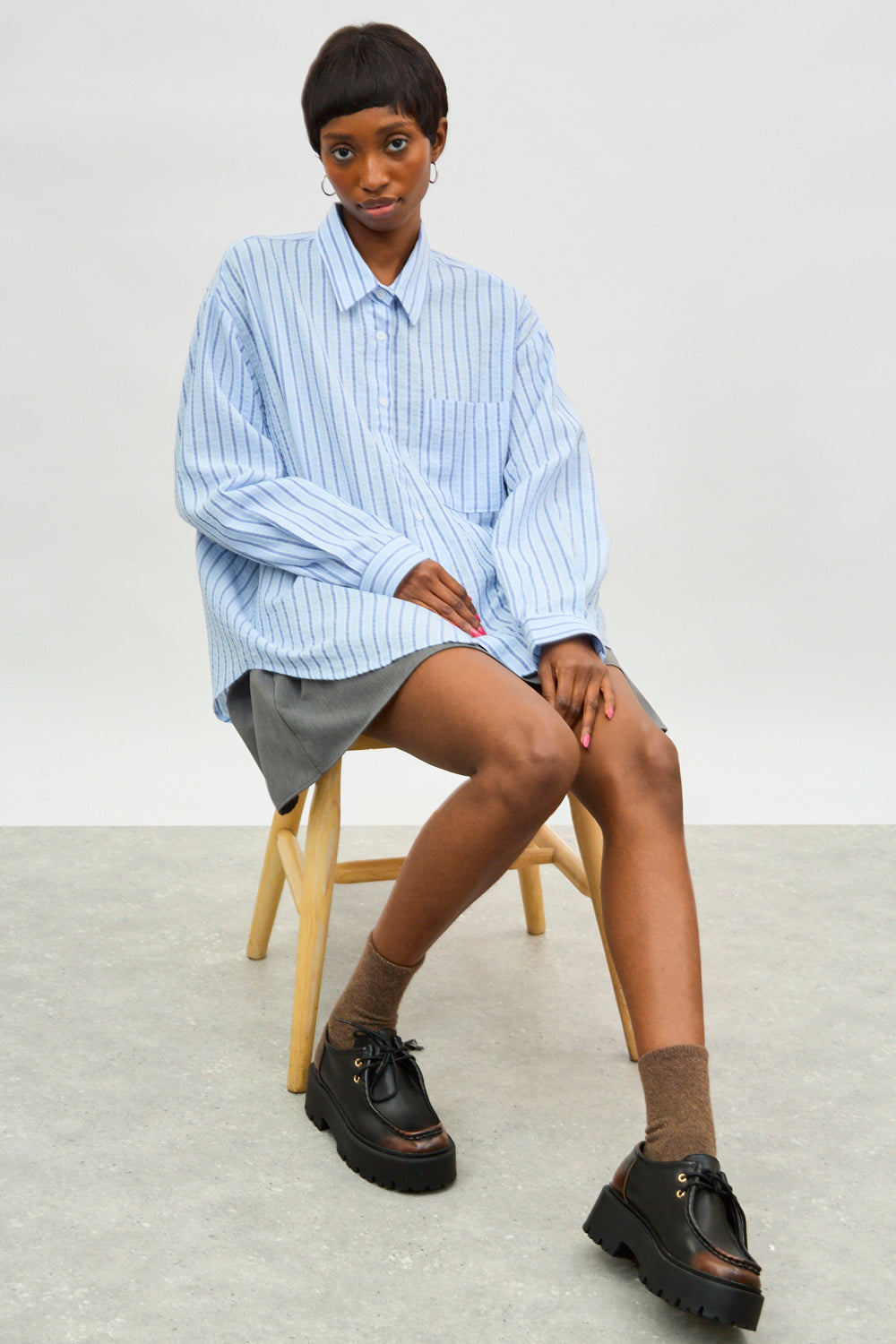 Blue textured multi striped shirt_5