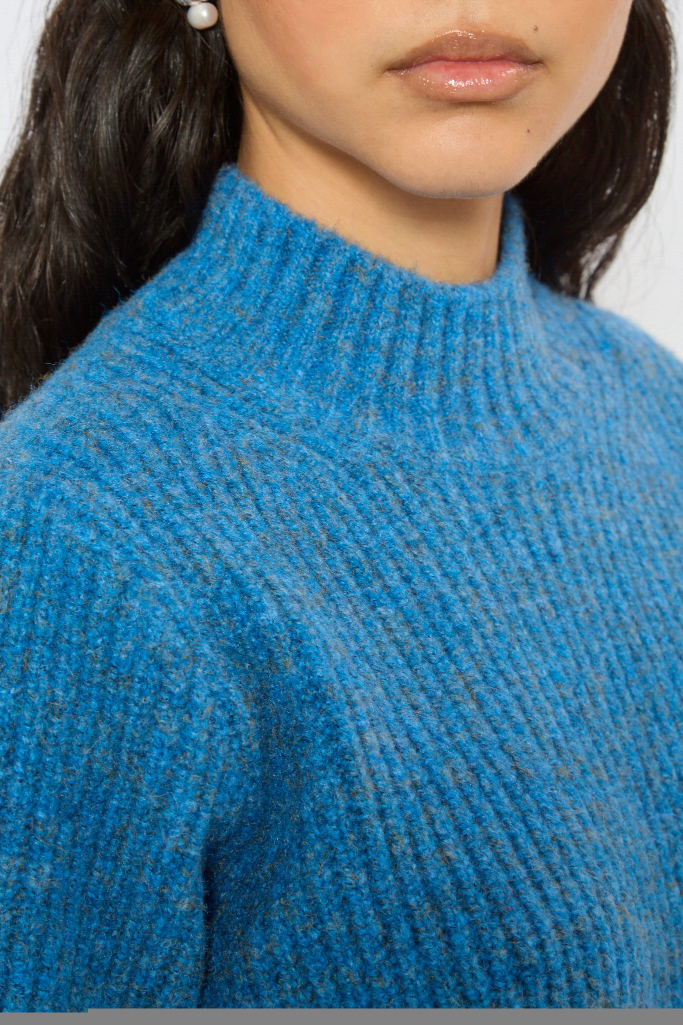 Blue wool blend puff sleeve knit top_3