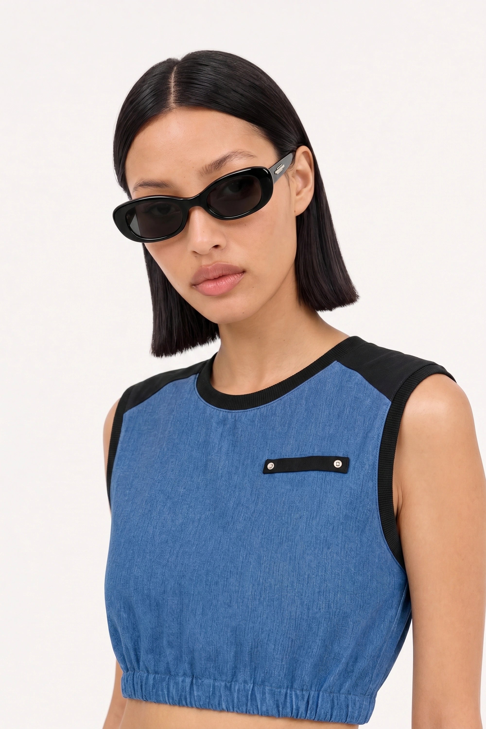 Blue denim and black jersey tank_3