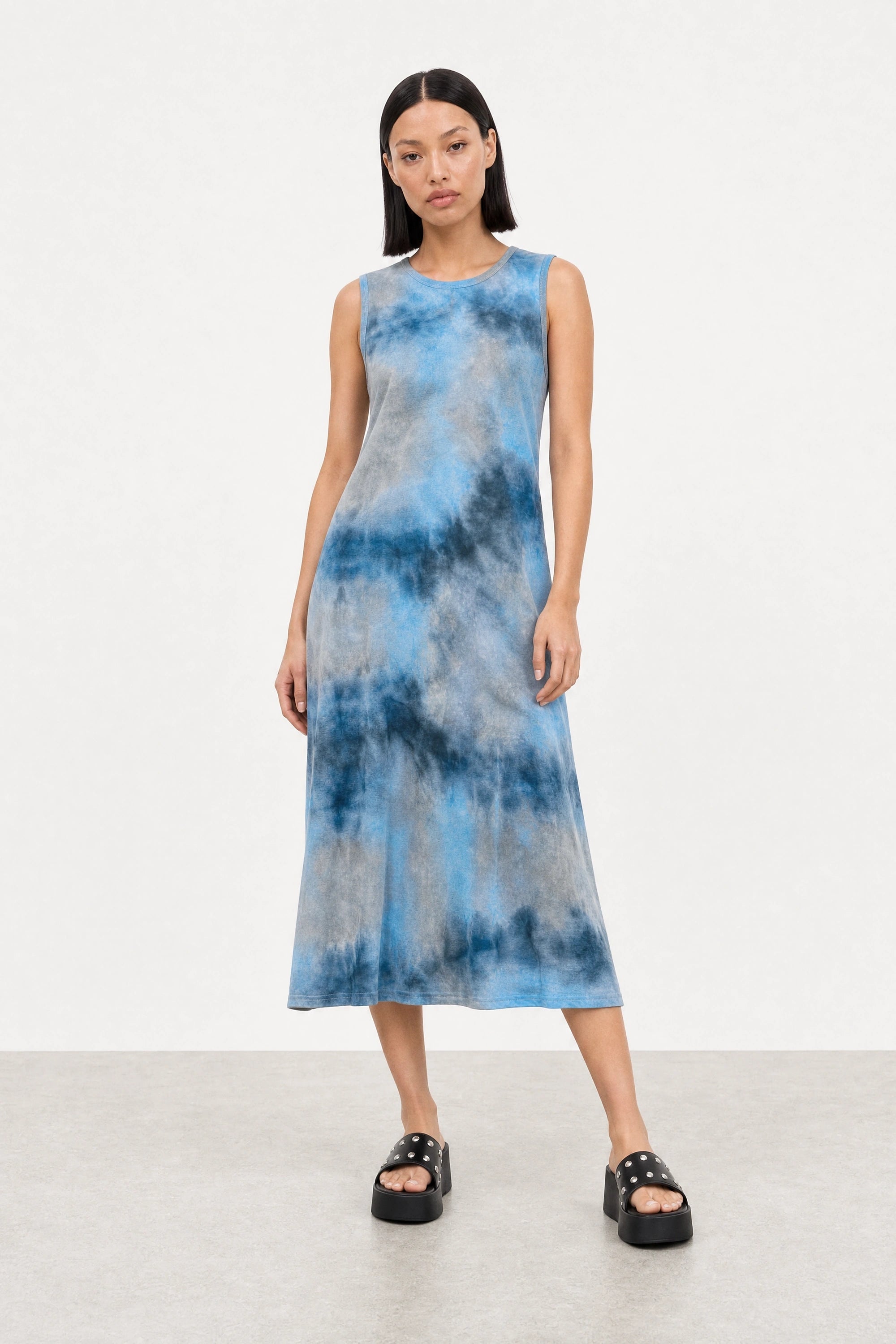 Blue tie dye semi sheer tank dress_3