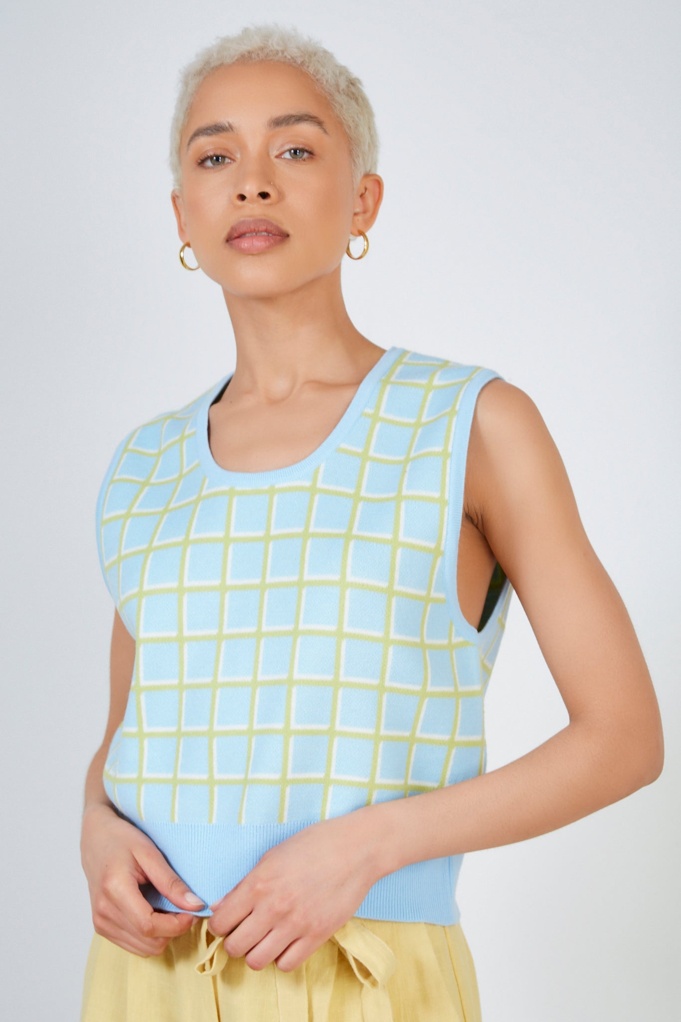 Blue and lime box check sweater vest_1