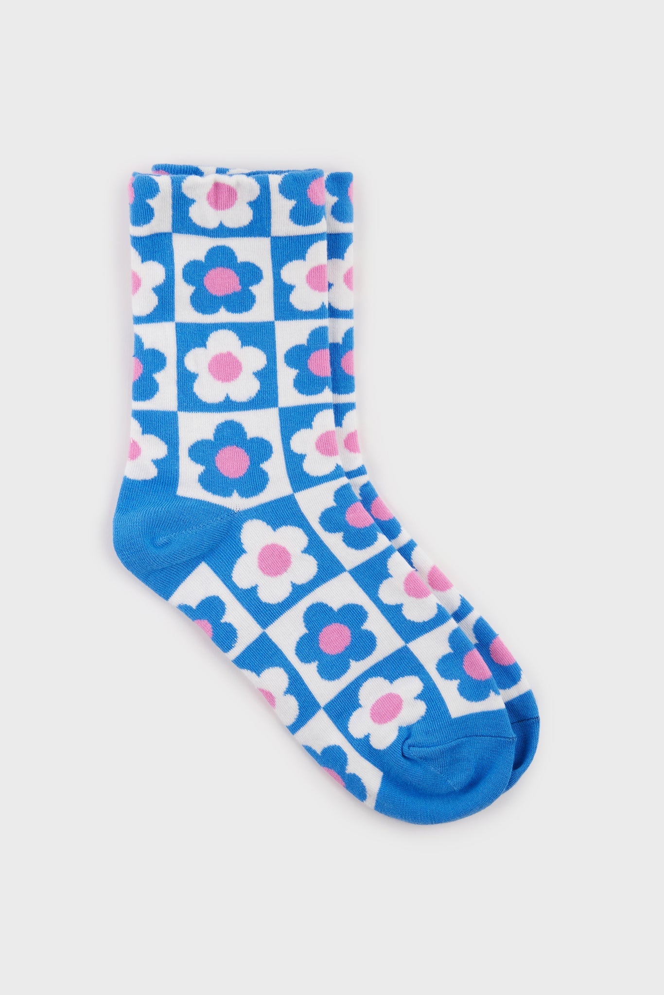 Blue daisy checkered socks_3