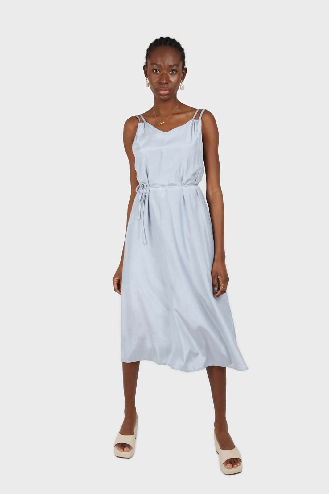 Blue double strap silky maxi dress_2