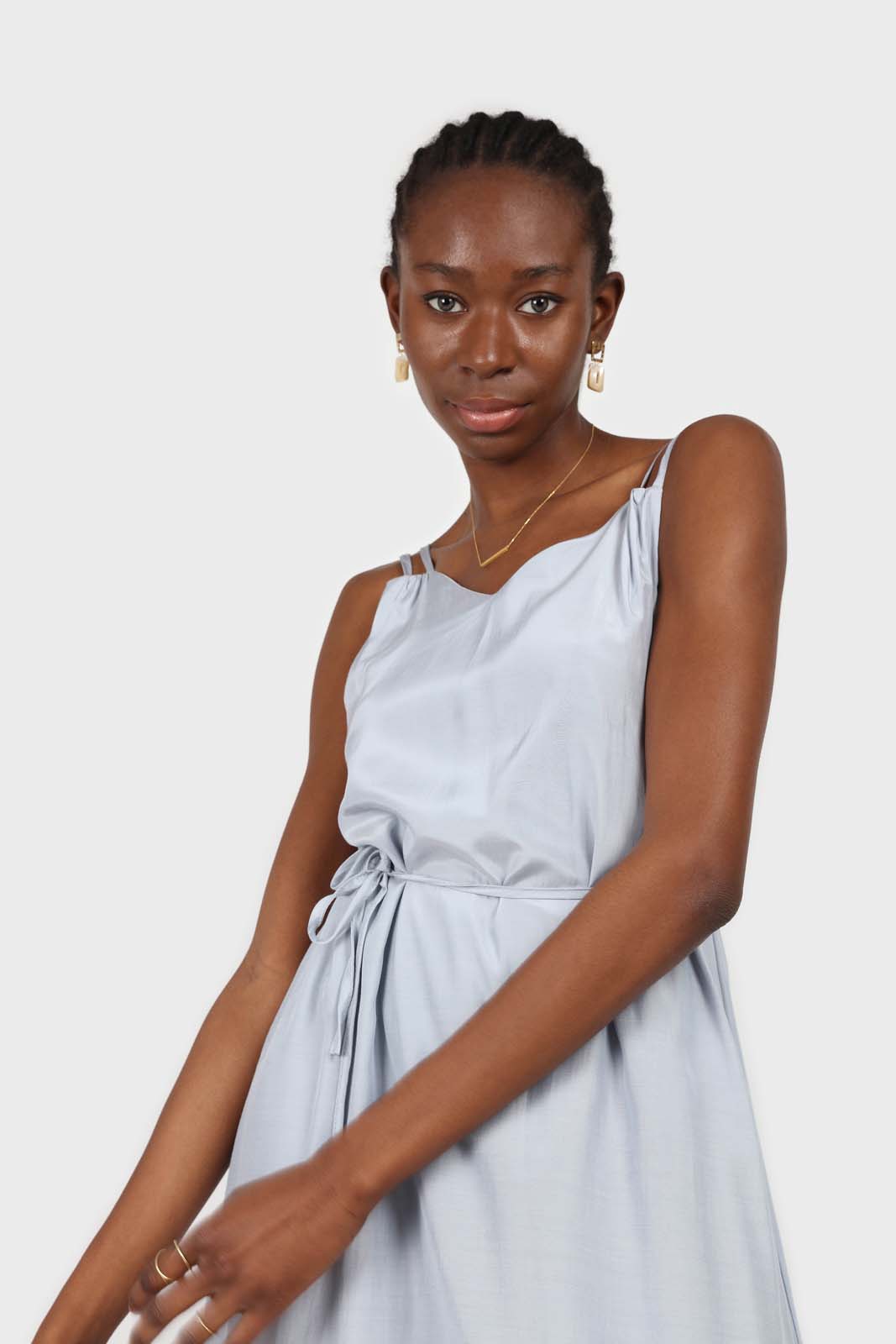 Blue double strap silky maxi dress_4