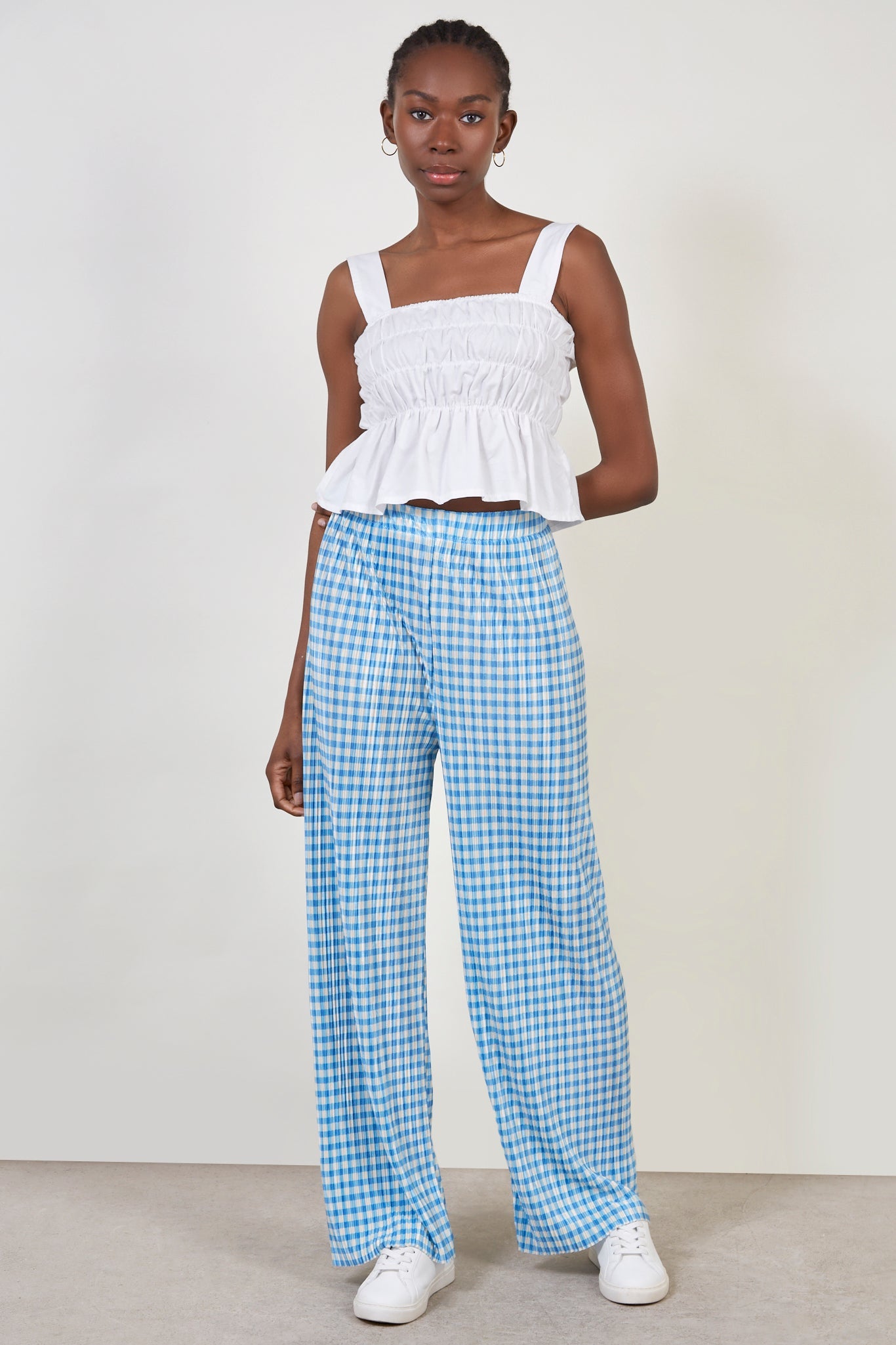 Blue gingham side slit trousers_3