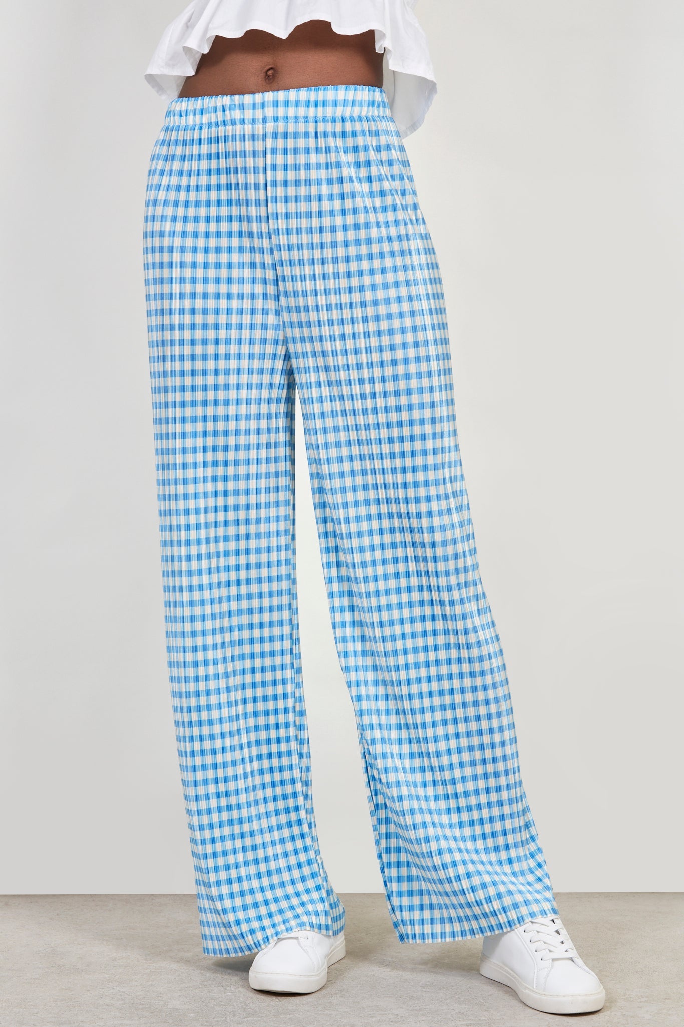 Blue gingham side slit trousers_1