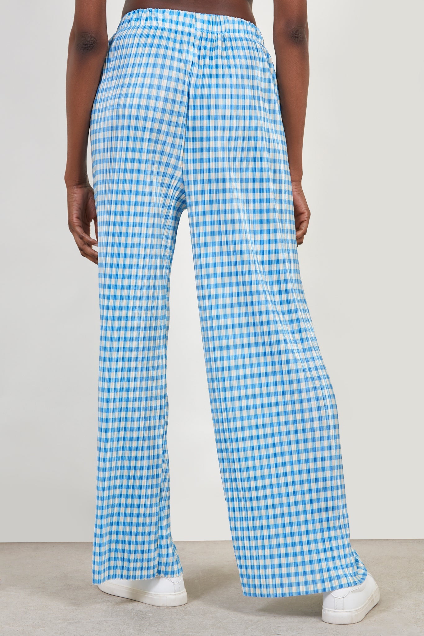 Blue gingham side slit trousers_2