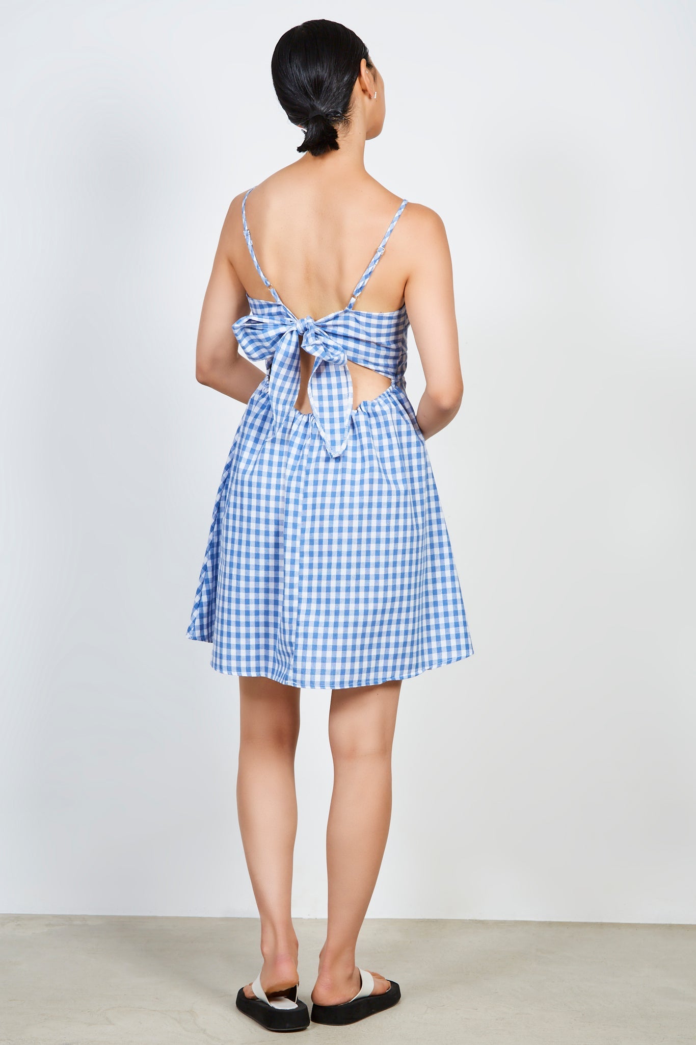 Blue gingham tie back mini dress_2