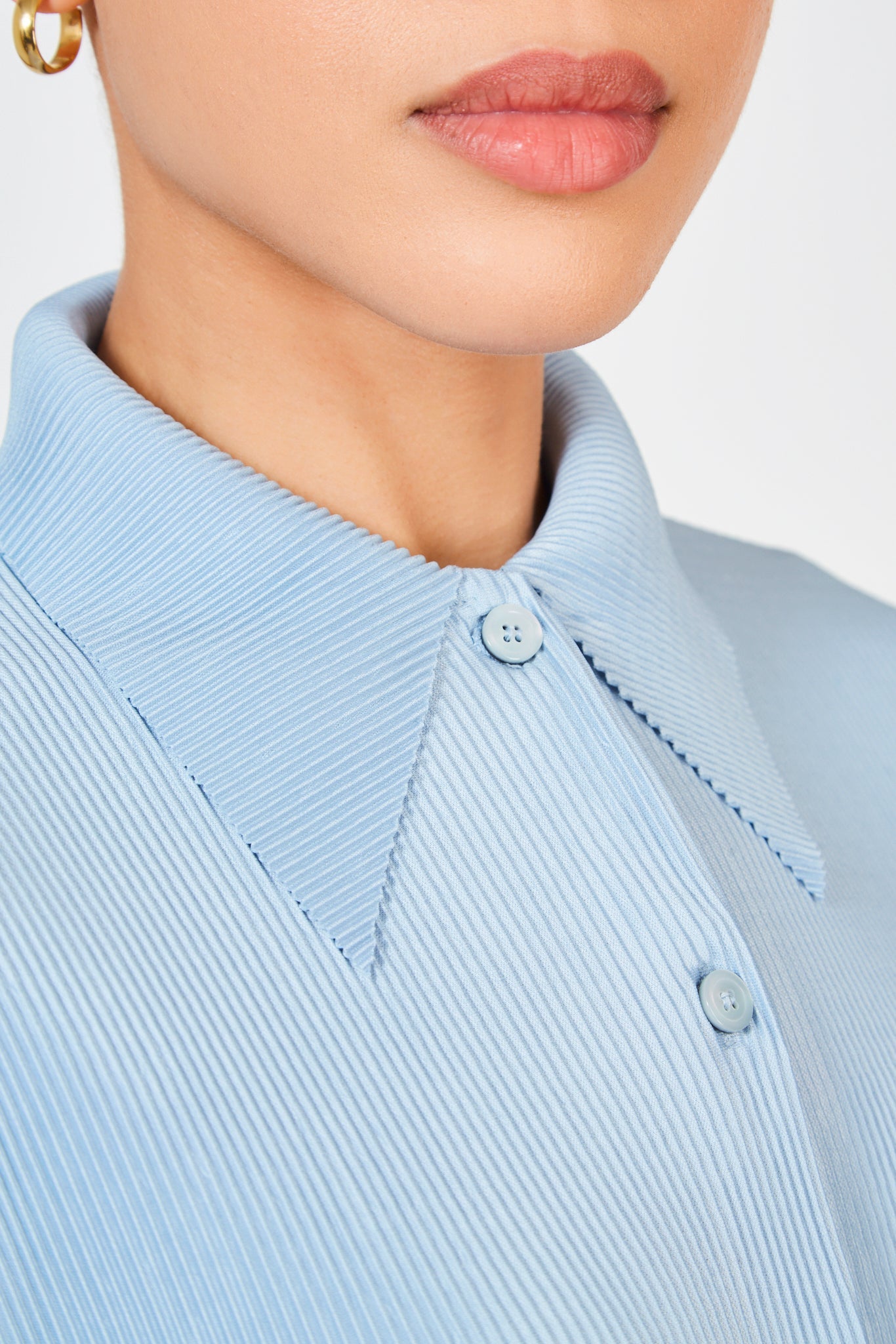 Blue grey micro pleated long sleeved shirt