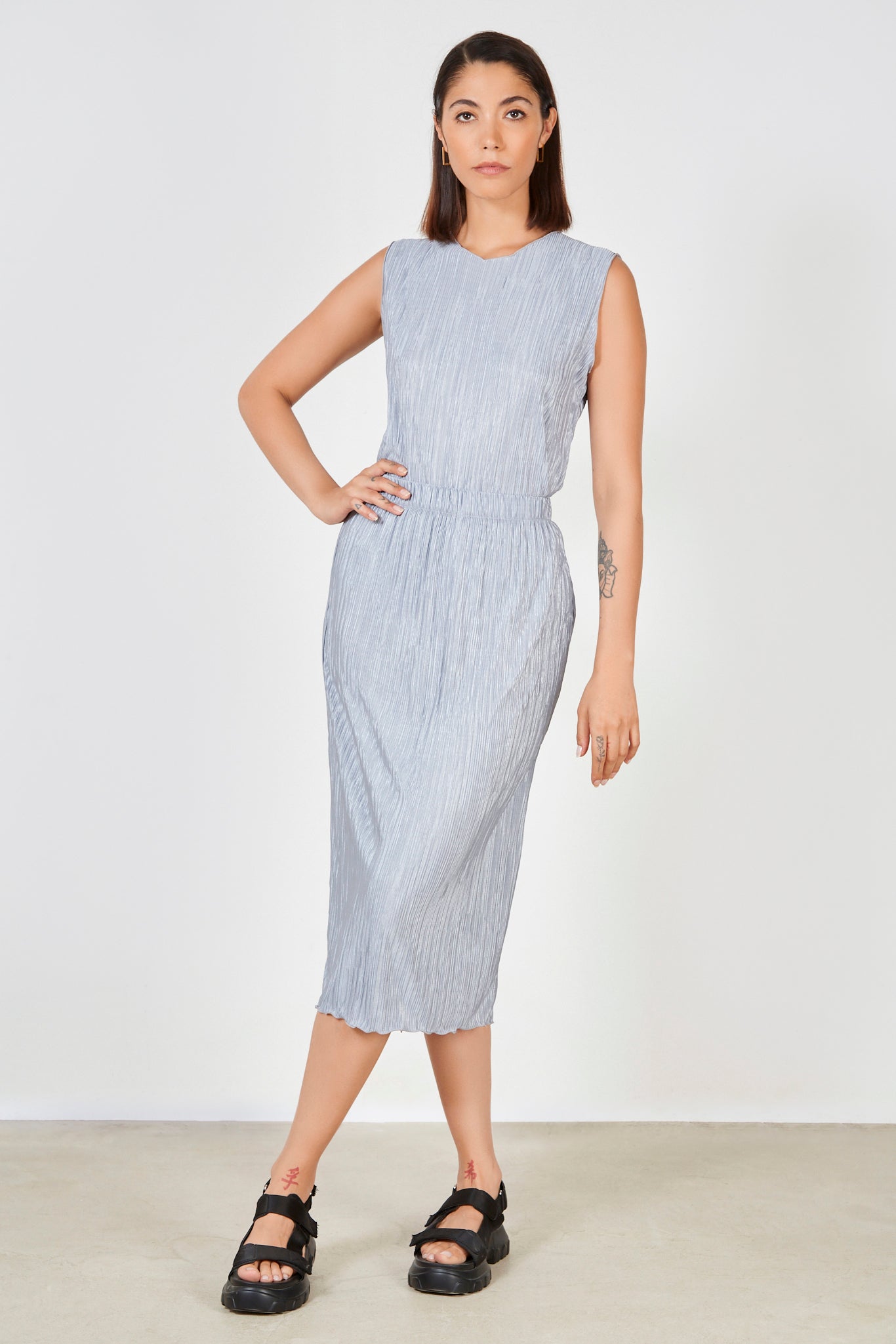 Blue grey ribbed skirt_3