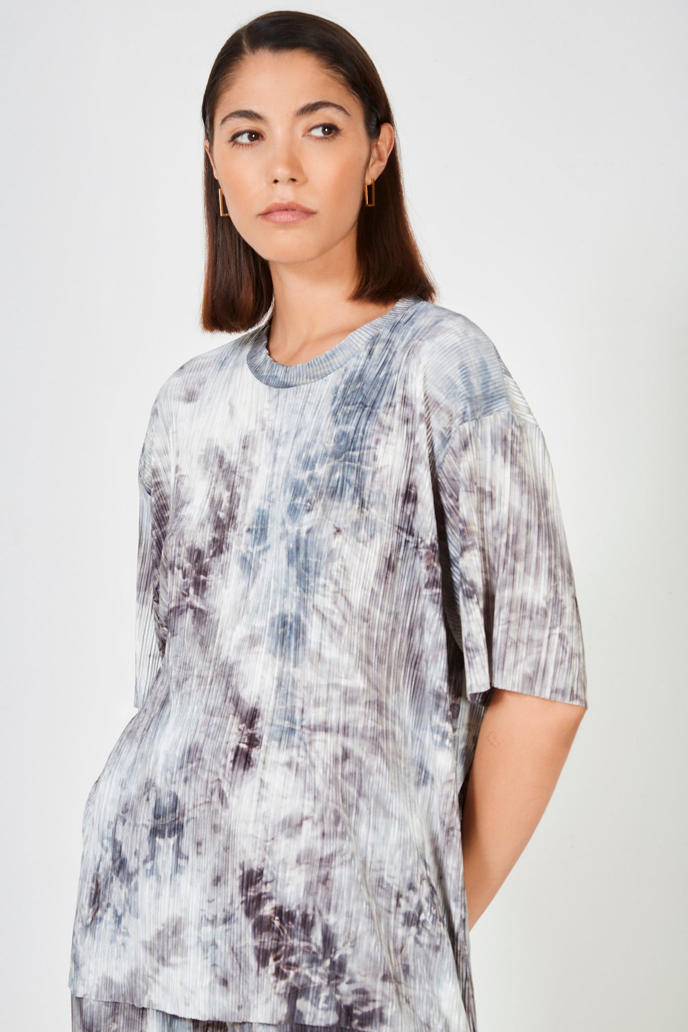 Black tie dye print ribbed tee_1