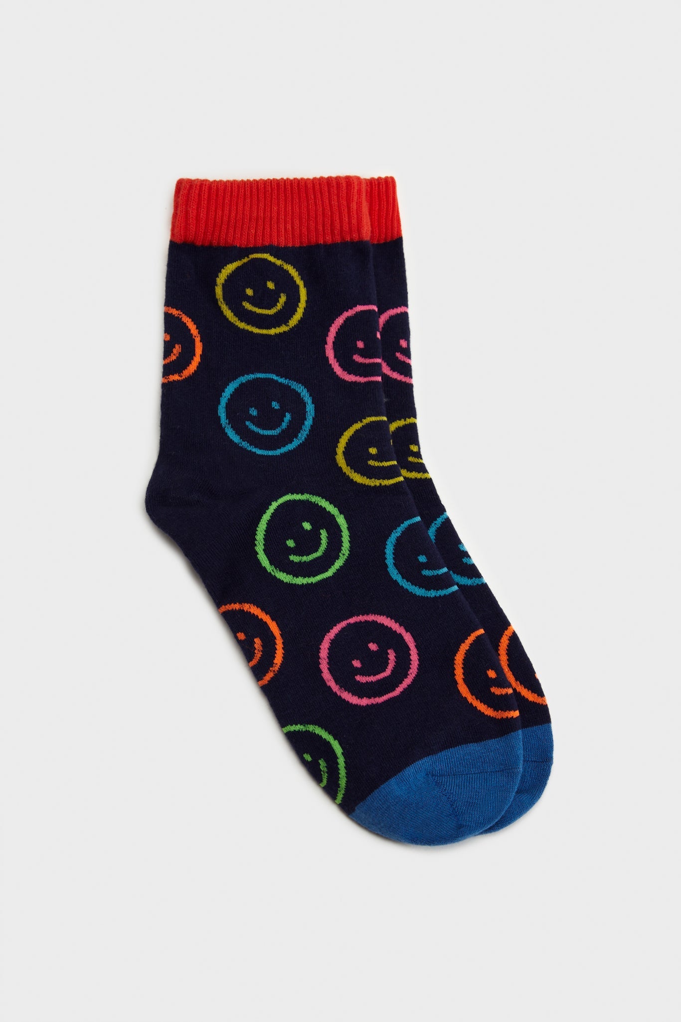 Blue neon smiley face socks_1