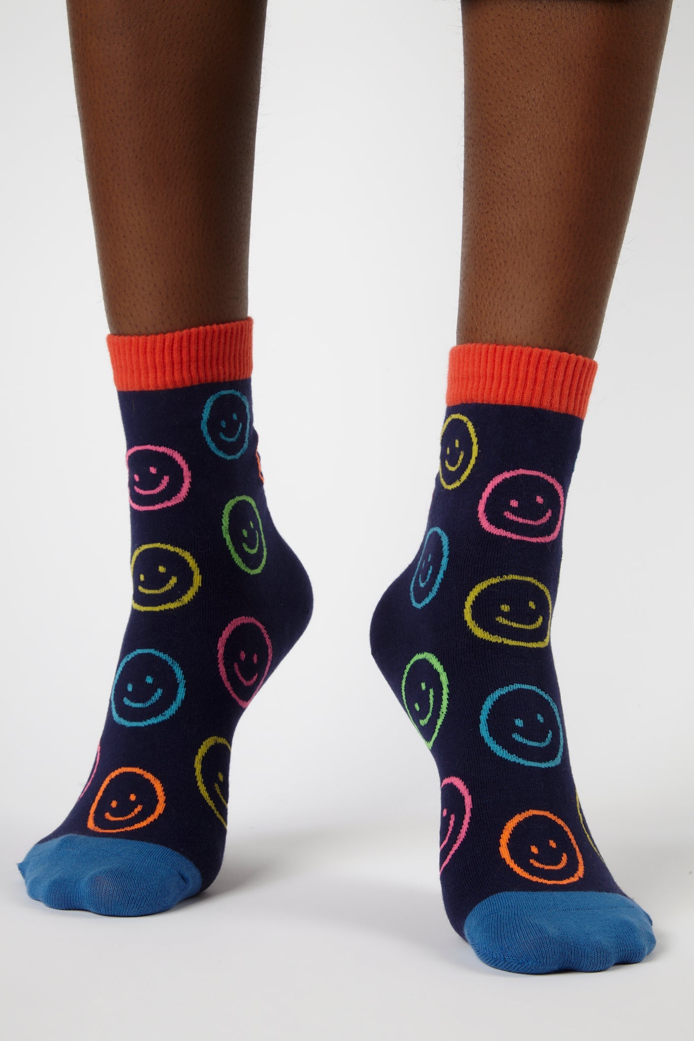 Blue neon smiley face socks_4