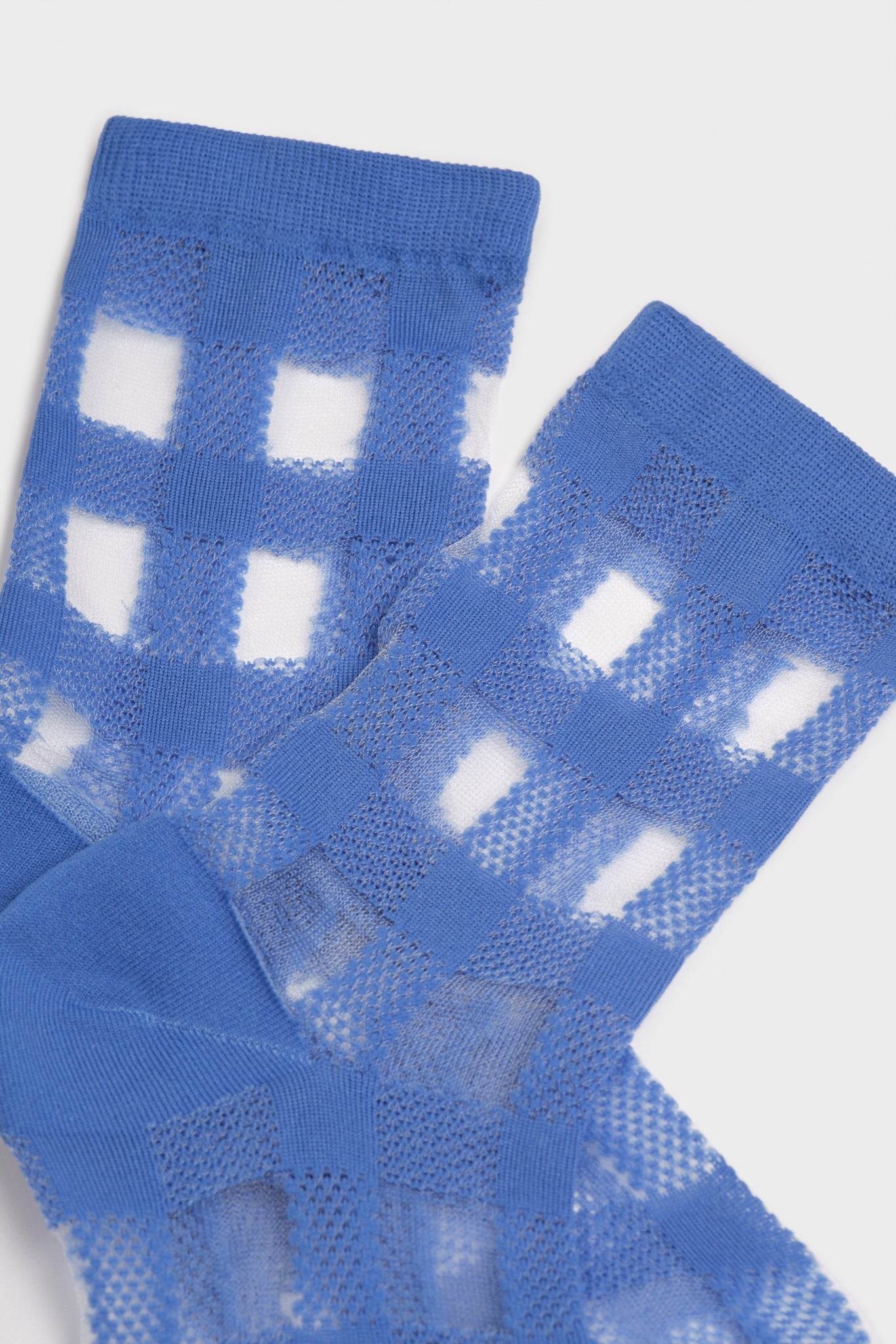 Blue sheer gingham check socks_4