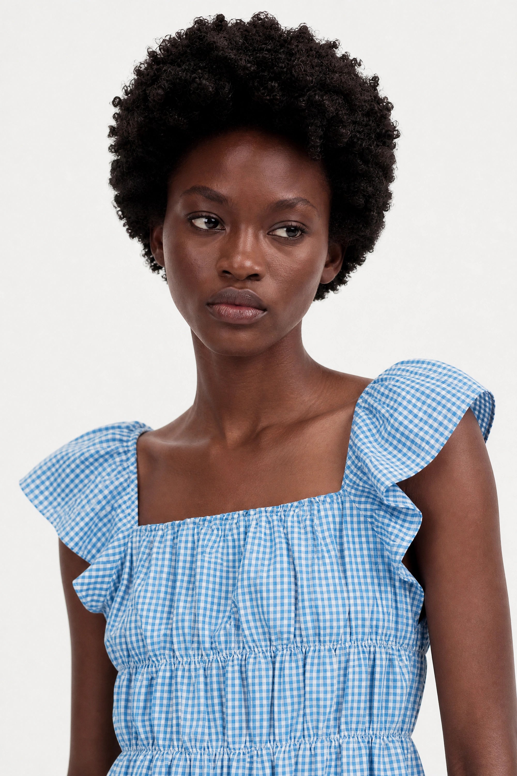 Bright blue and white gingham ruched tank_3