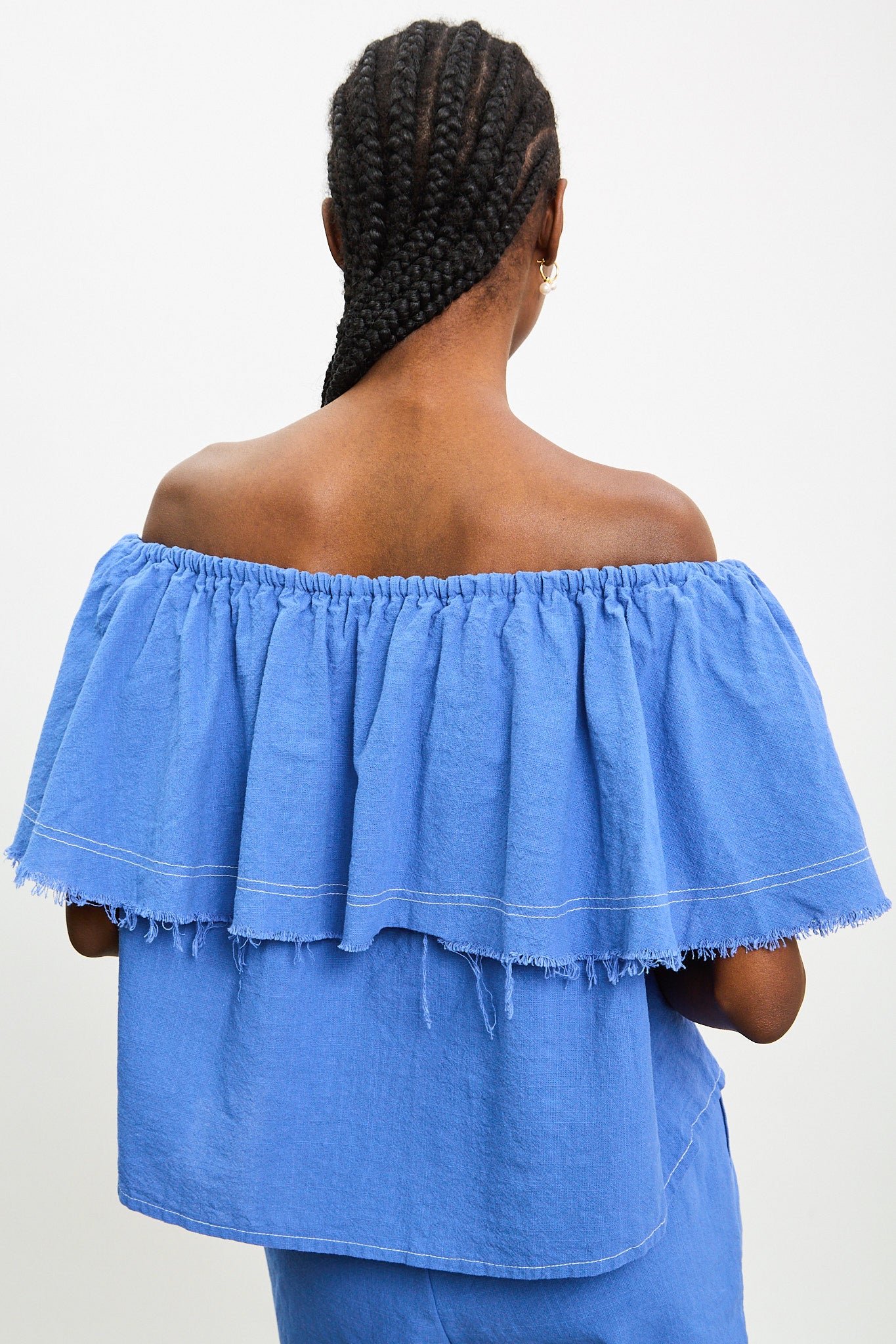 Bright blue contrast stitch raw hem blouse_2