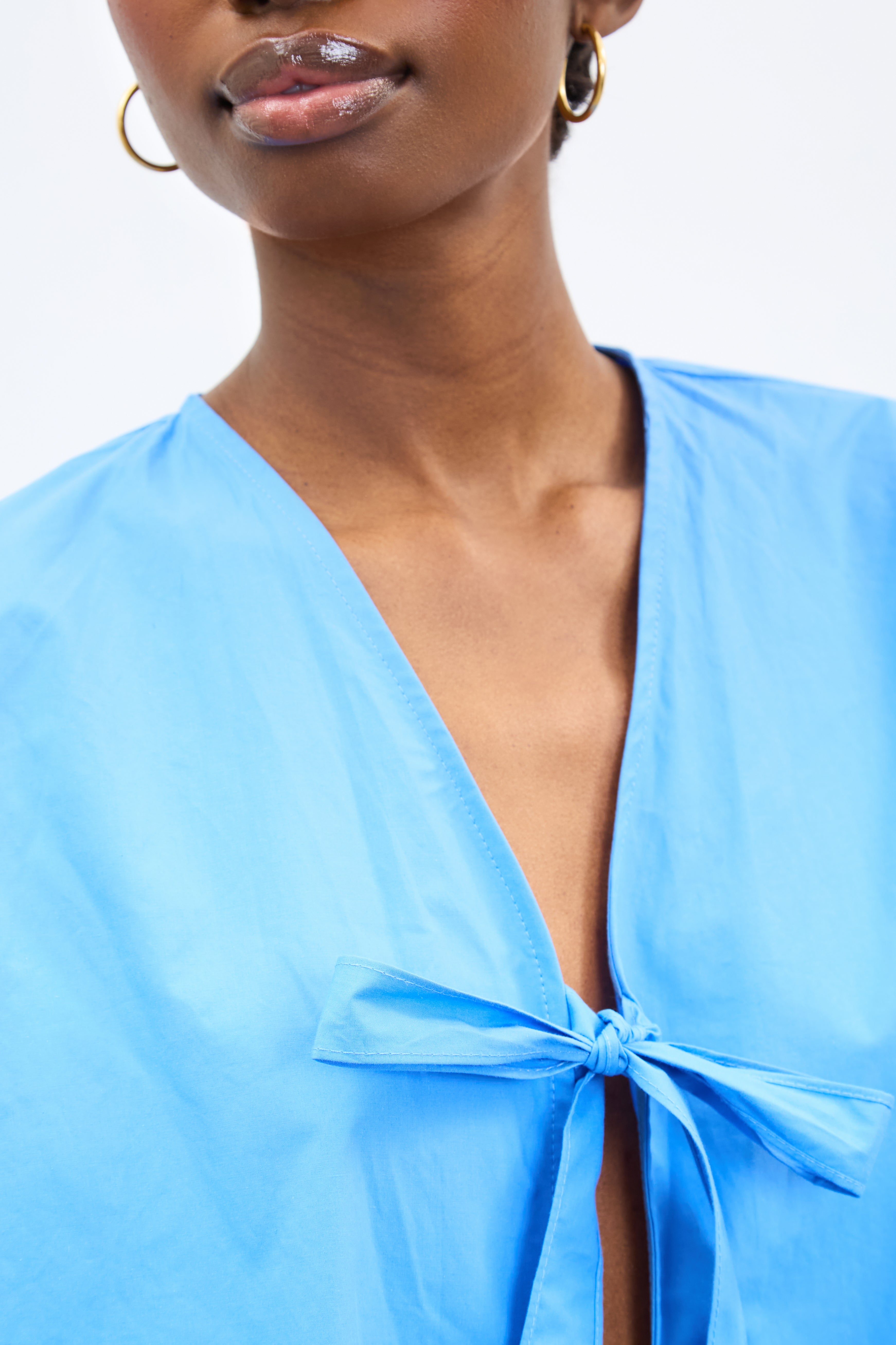 Bright blue pure cotton tie front blouse_3