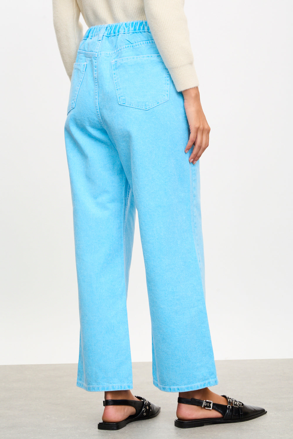 Bright blue single pleat straight leg jeans_2