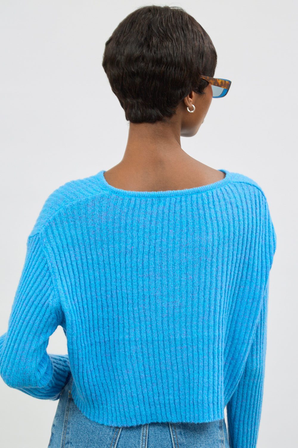 Bright blue wool blend ribbed button up cardigan_3