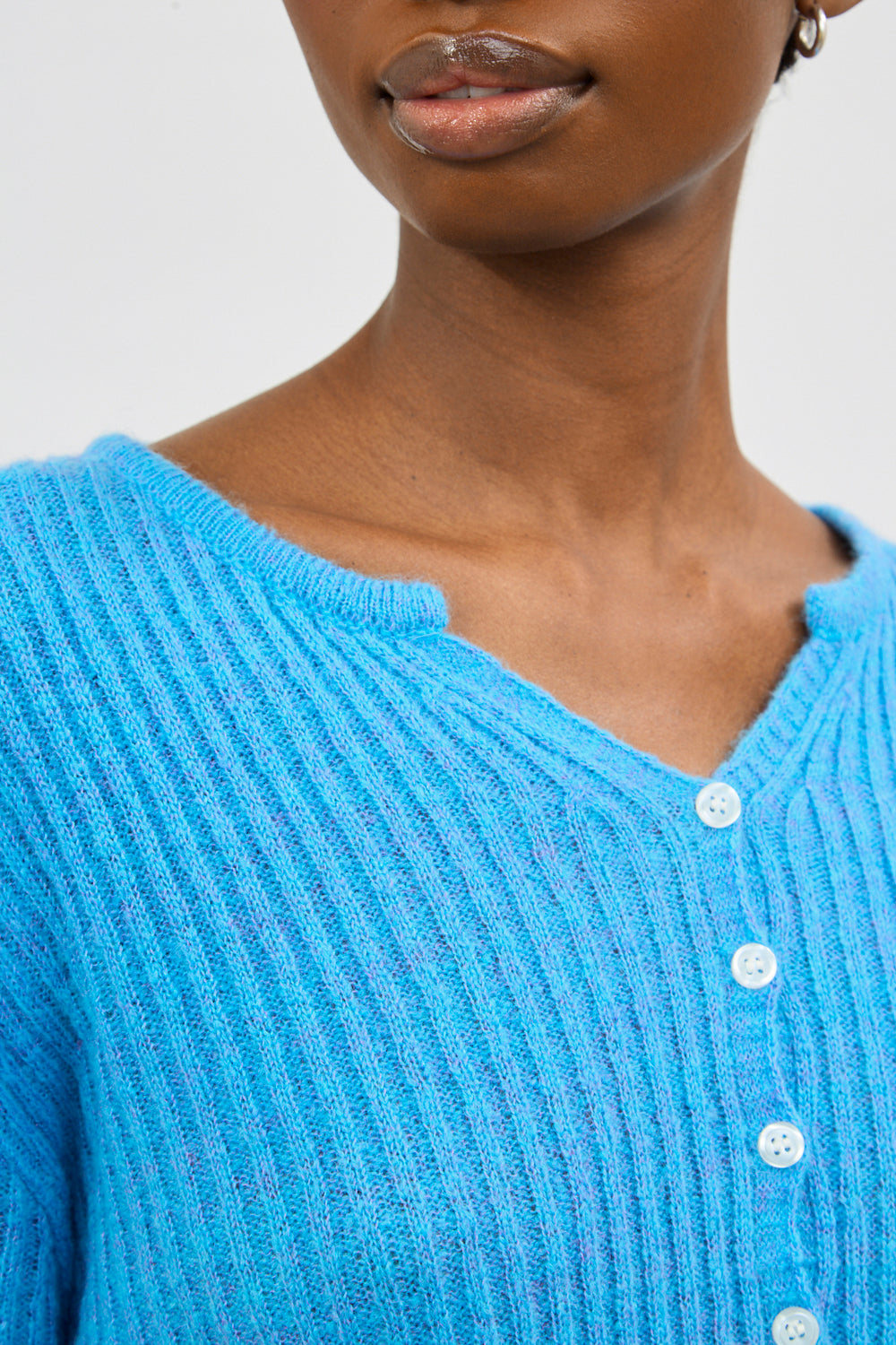 Bright blue wool blend ribbed button up cardigan_4