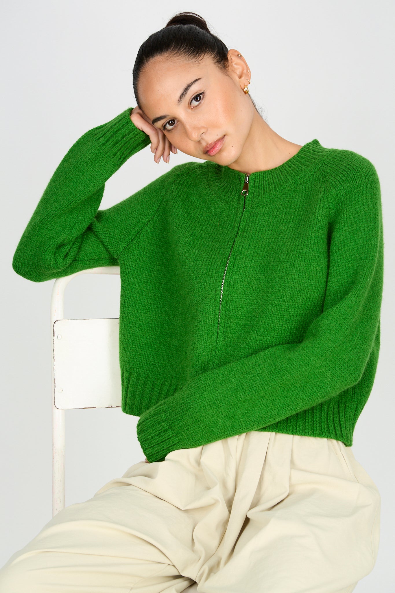 Bright green double zip cardigan_1
