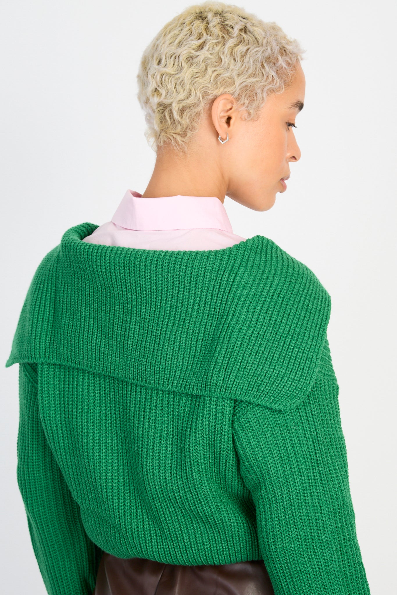 Bright green ribbed giant collar double zip cardigan_2