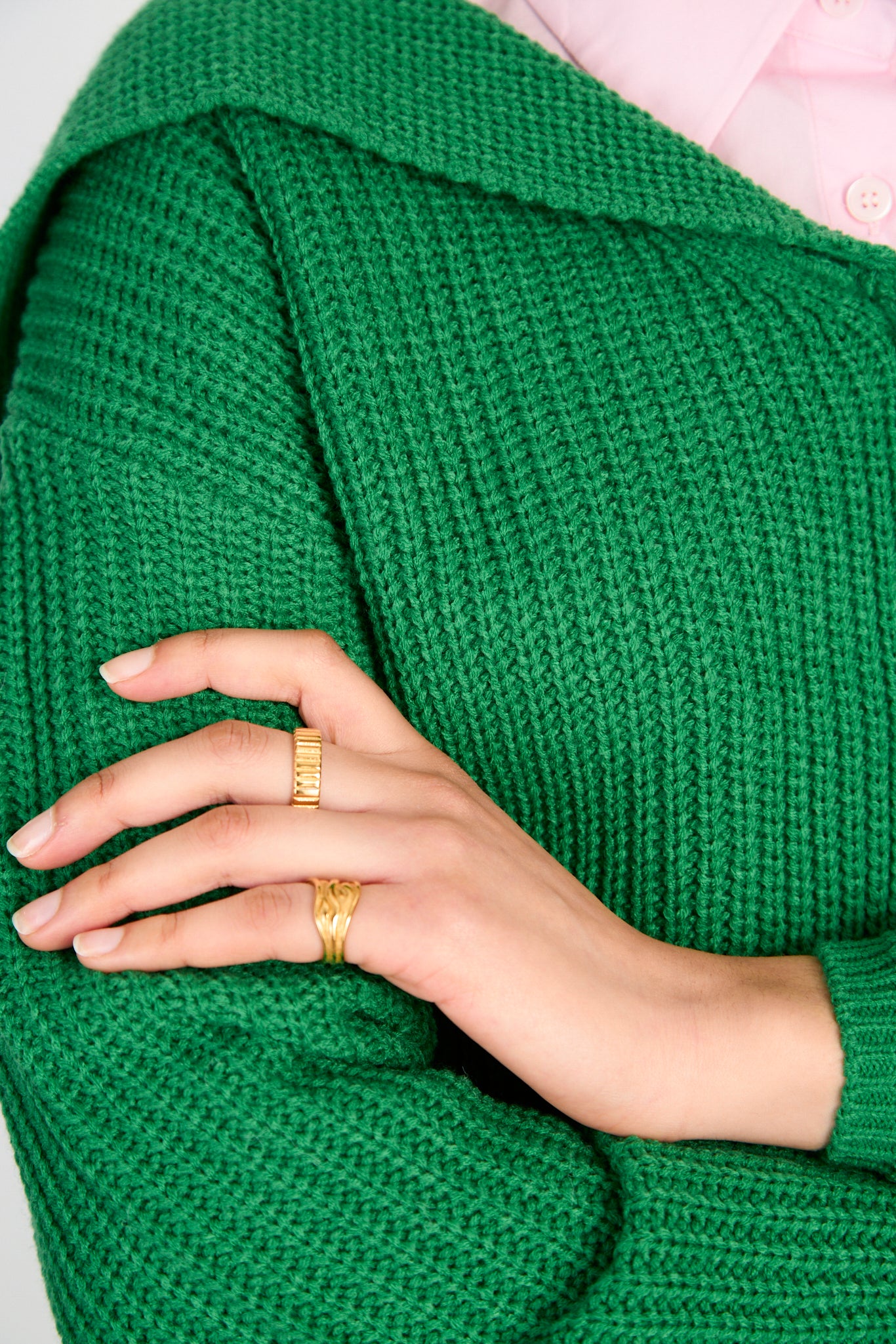 Bright green ribbed giant collar double zip cardigan_3