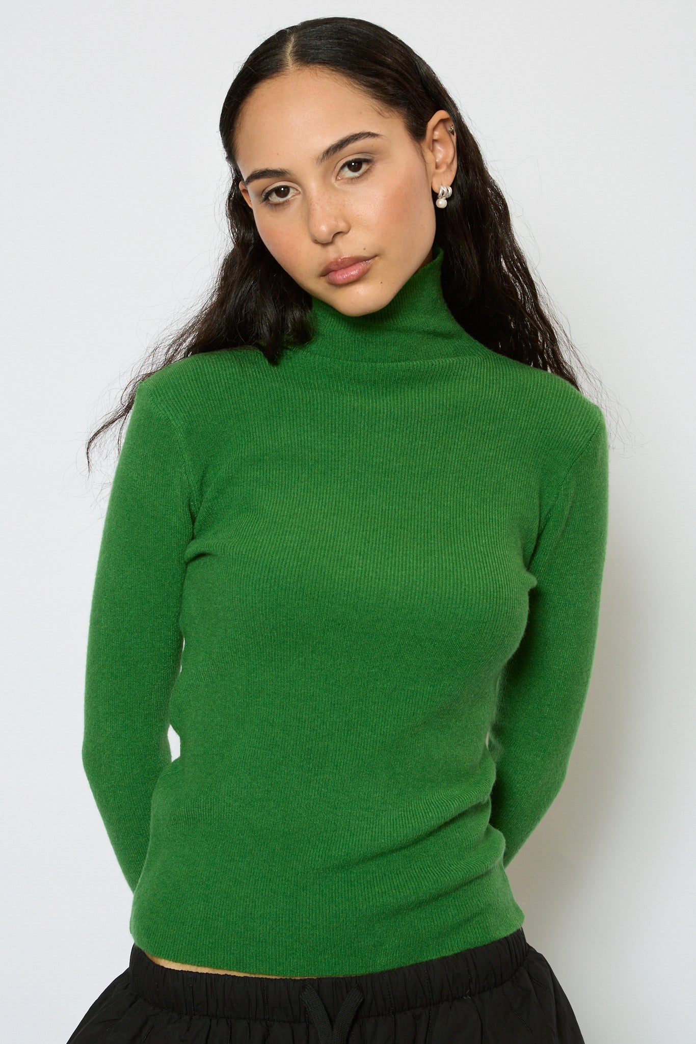 Bright green turtleneck knit top_1