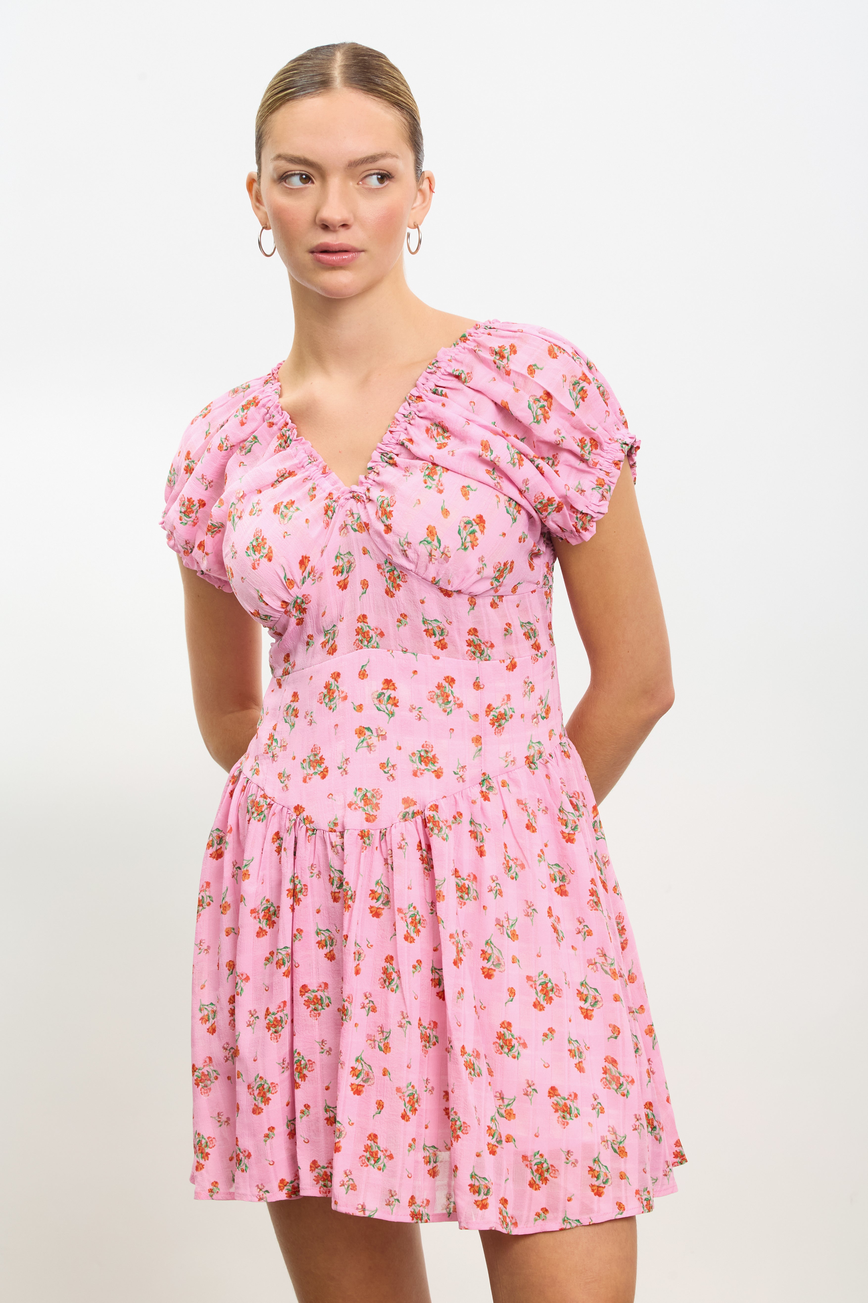 Bright pink and red floral mini dress_3