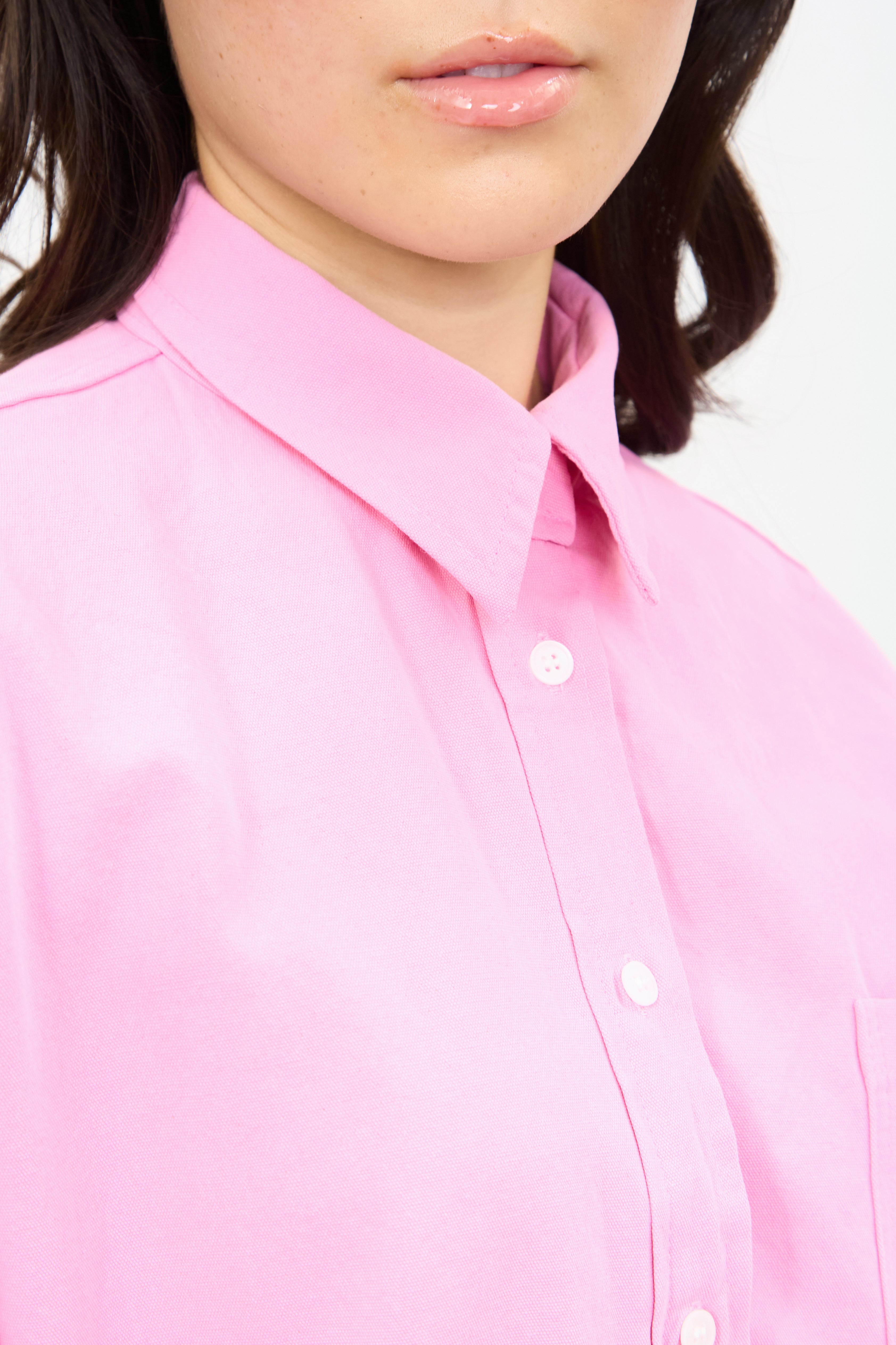 Bright pink pocket front short sleeve shirt_3
