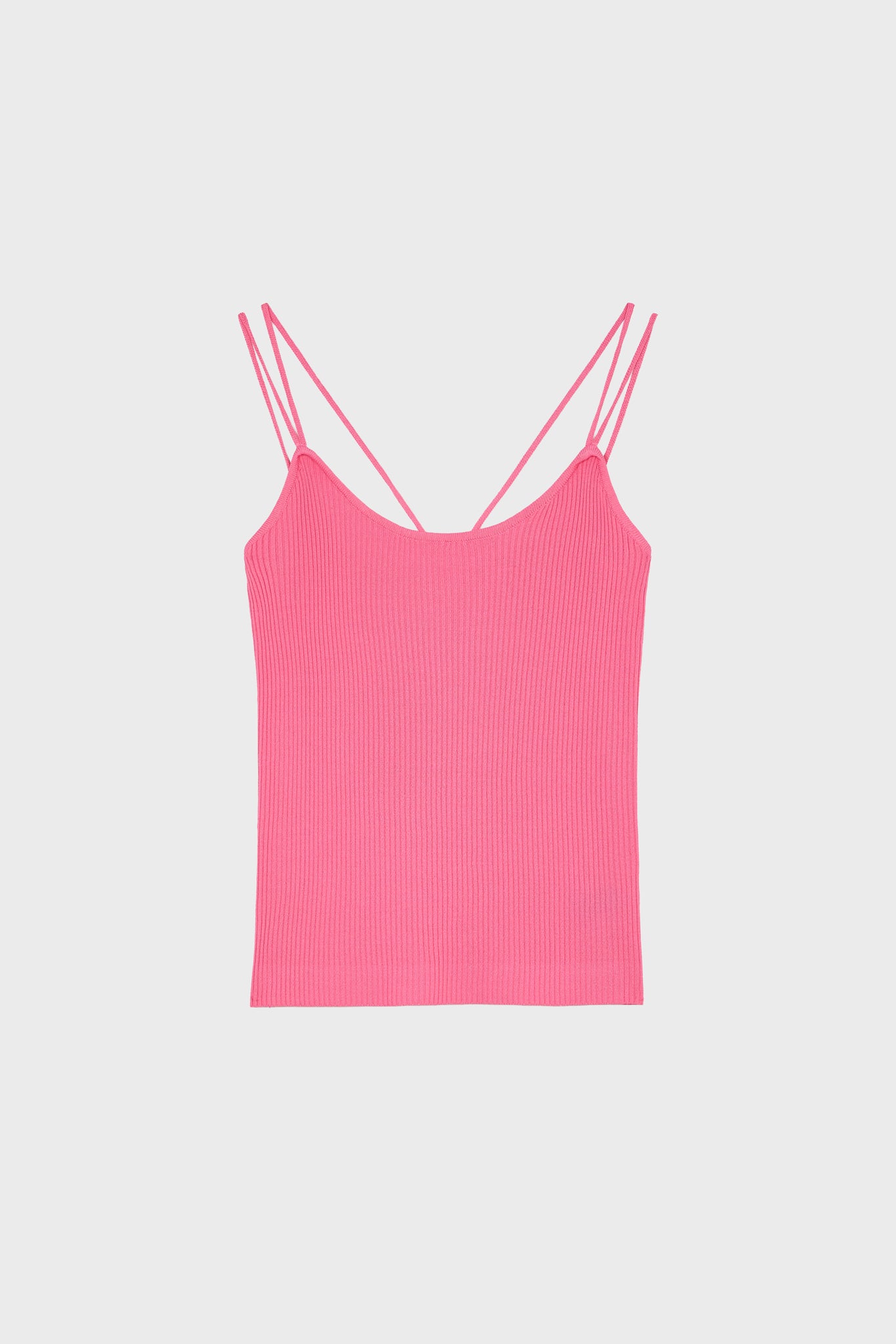 Bright pink thin ribbed strappy knit tank_1