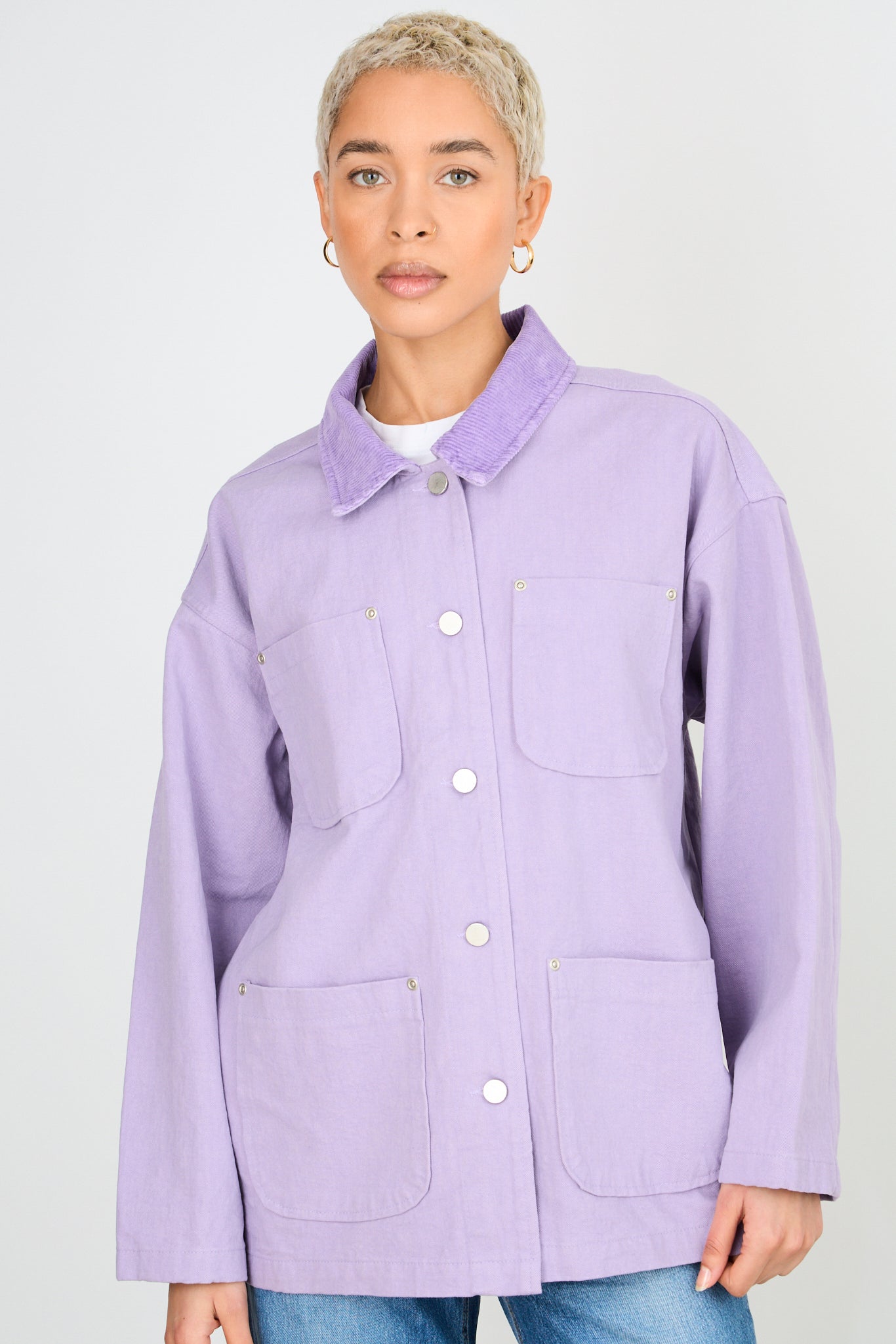 Bright purple corduroy collar jacket_1