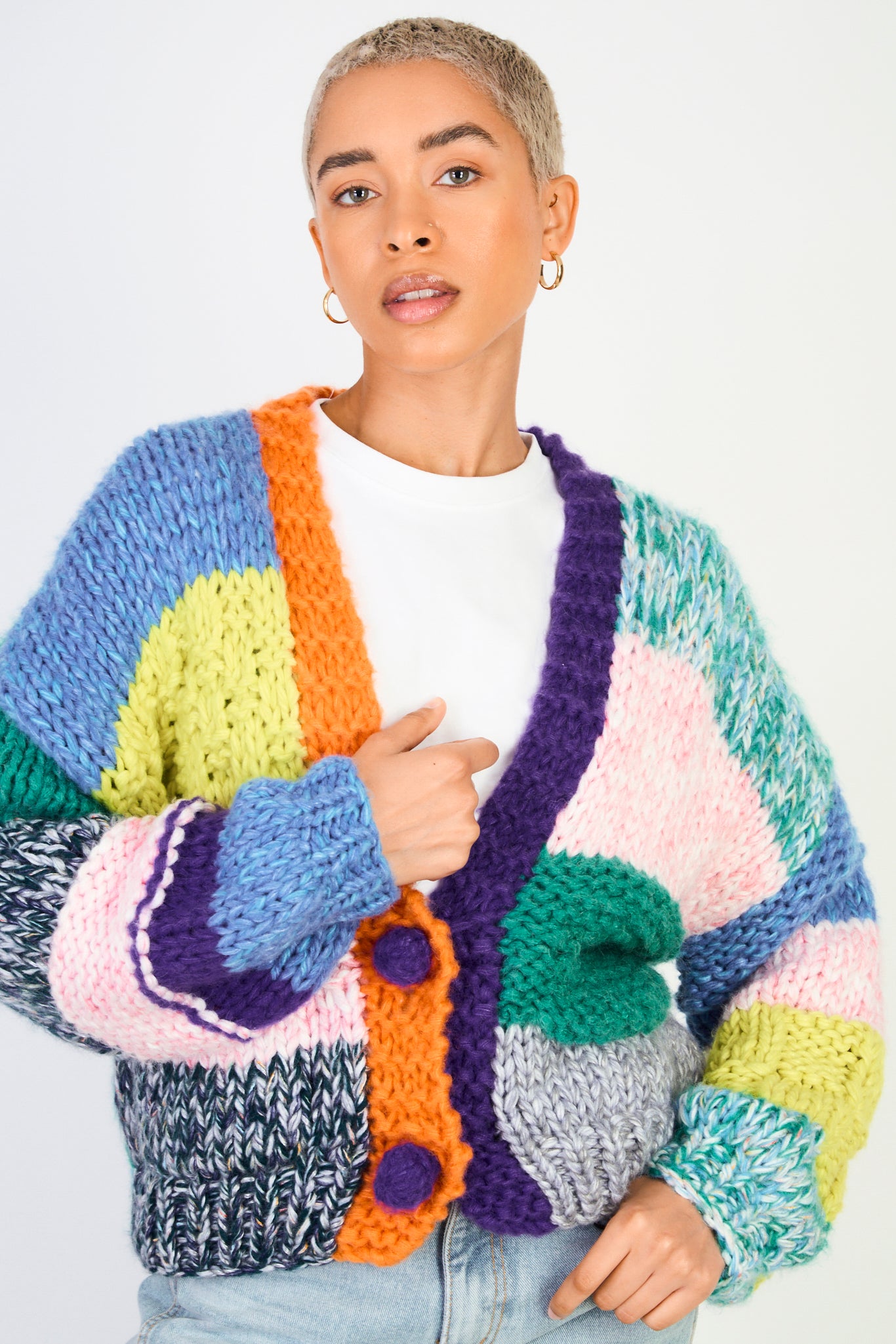 Bright rainbow patchwork cardigan_1